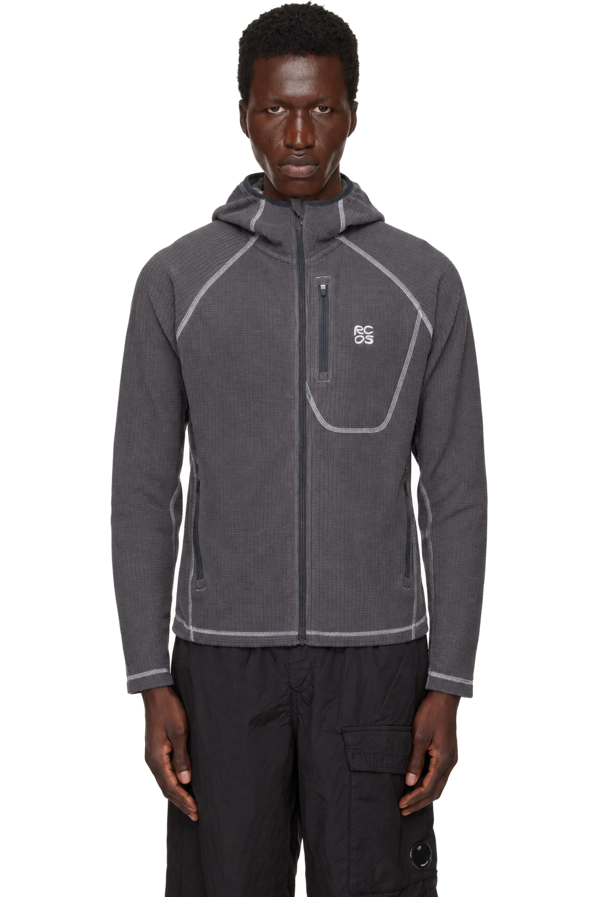 RCOS - Gray Sequoia Full Zip Grid Fleece Sweater