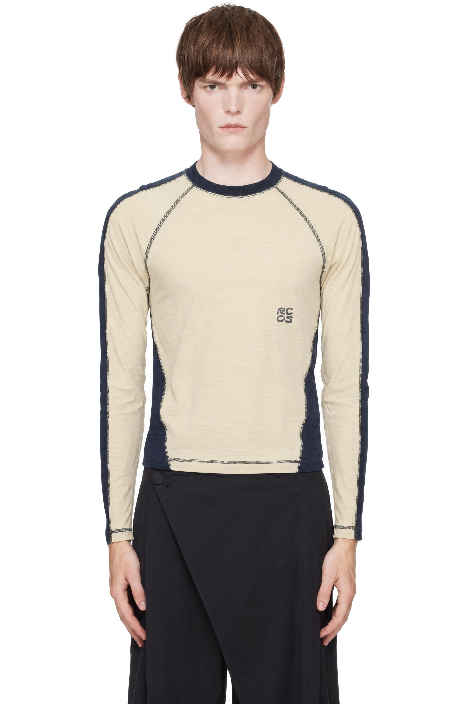 RCOS - T-shirt beige et bleu marine en jersey à panneaux