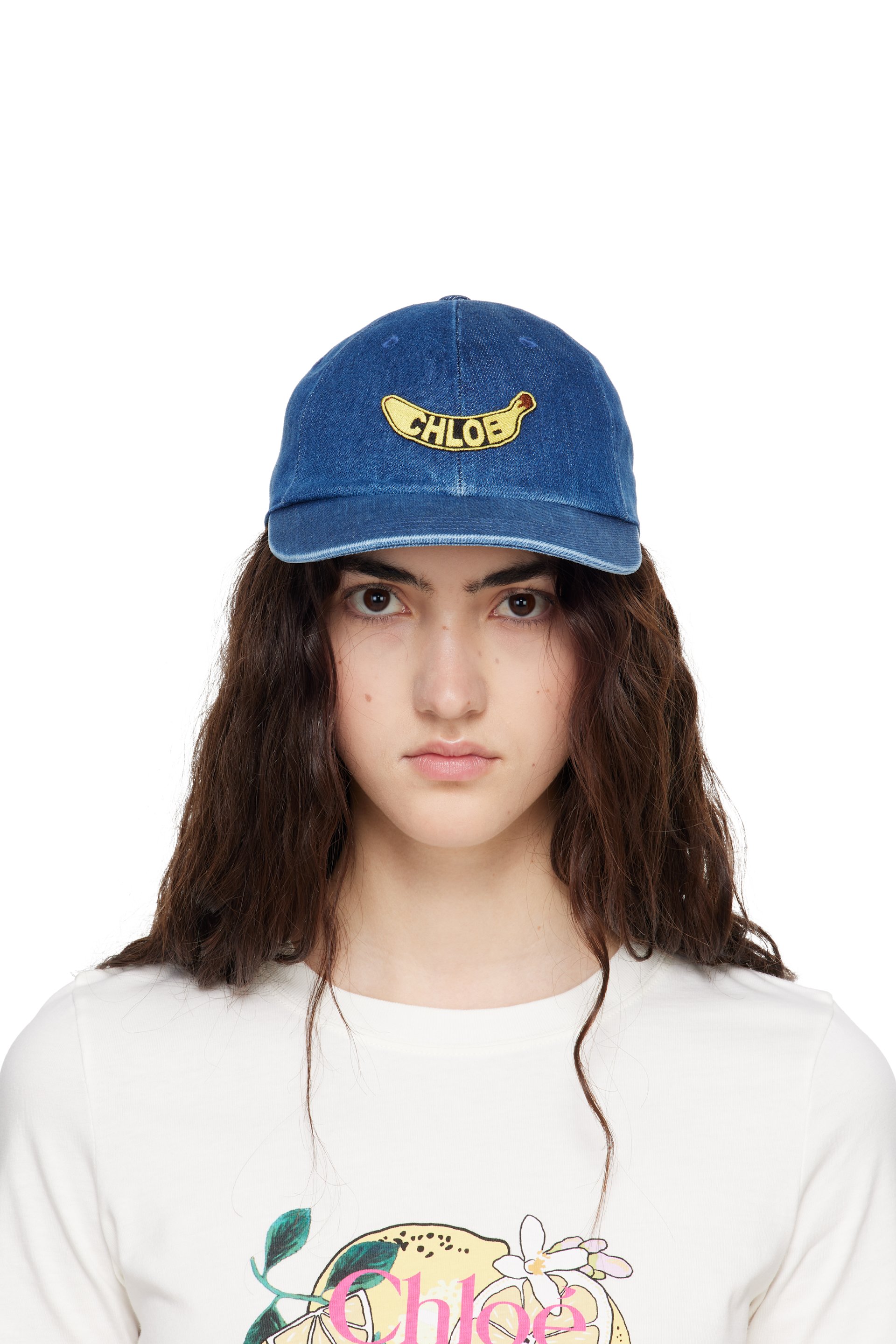 Chloé - Casquette bleue en denim à logo