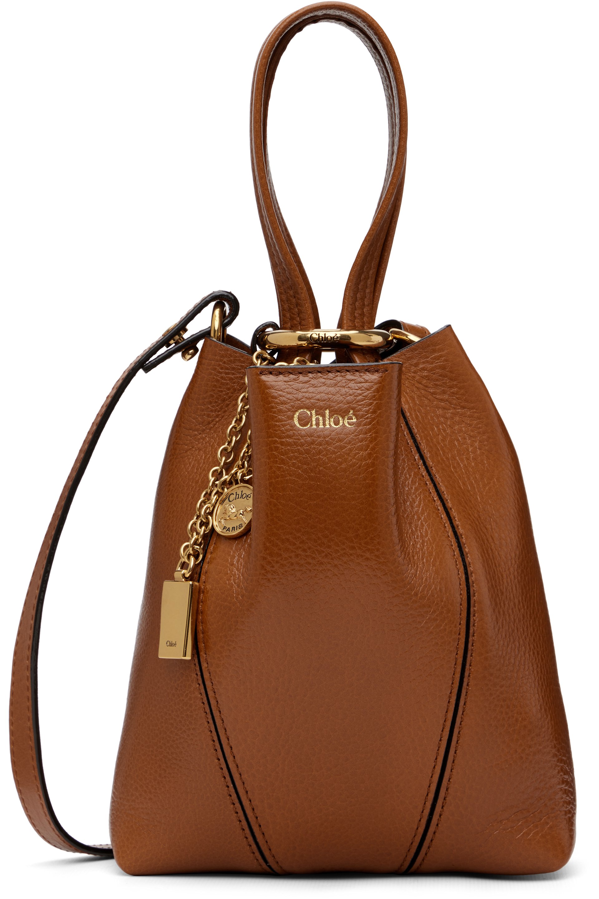 Chloé - Petit cabas Spin brun clair à logo