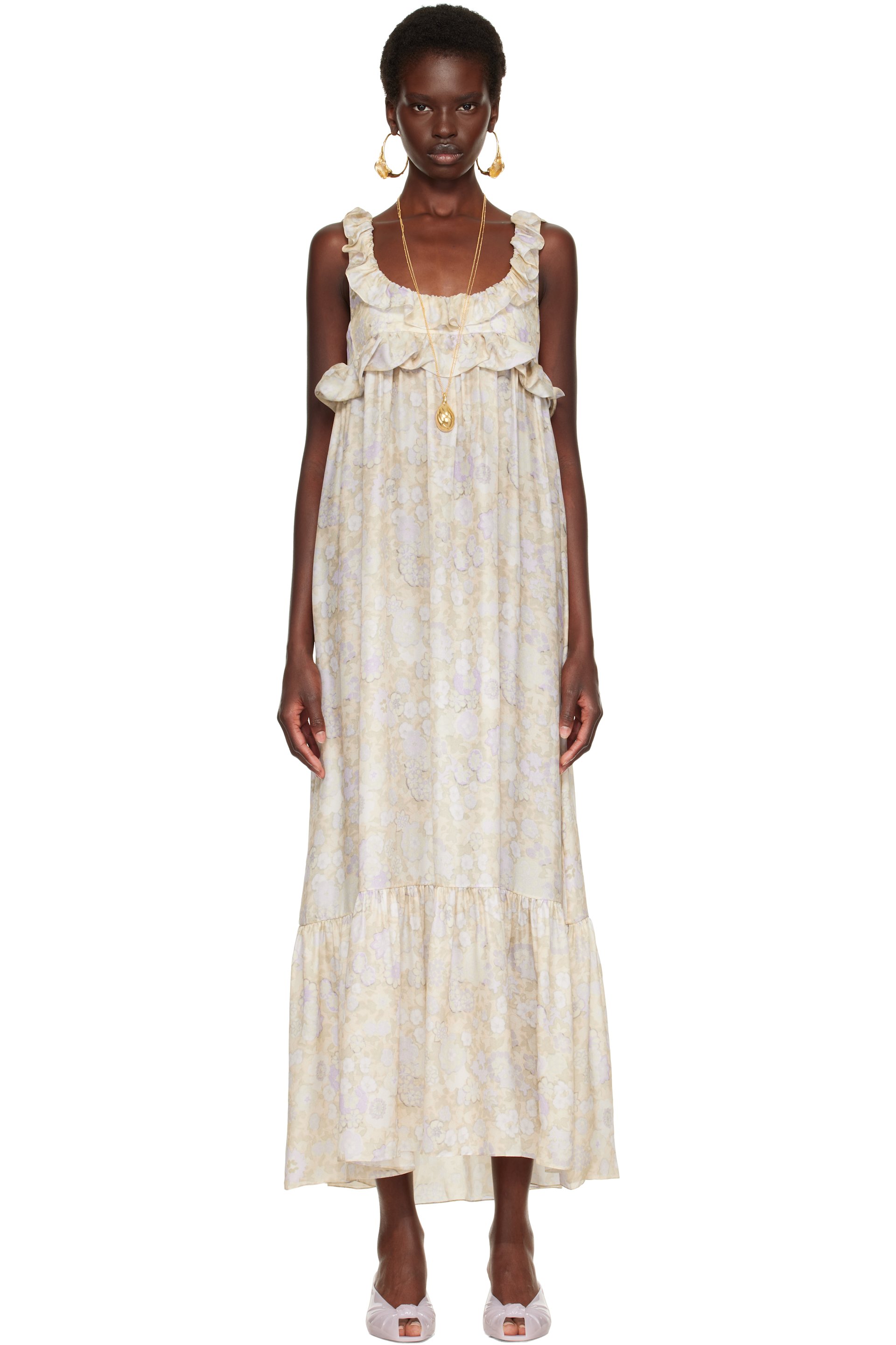 Chloé - Multicolor Painted Flowers Print Silk Charmeuse Maxi Dress