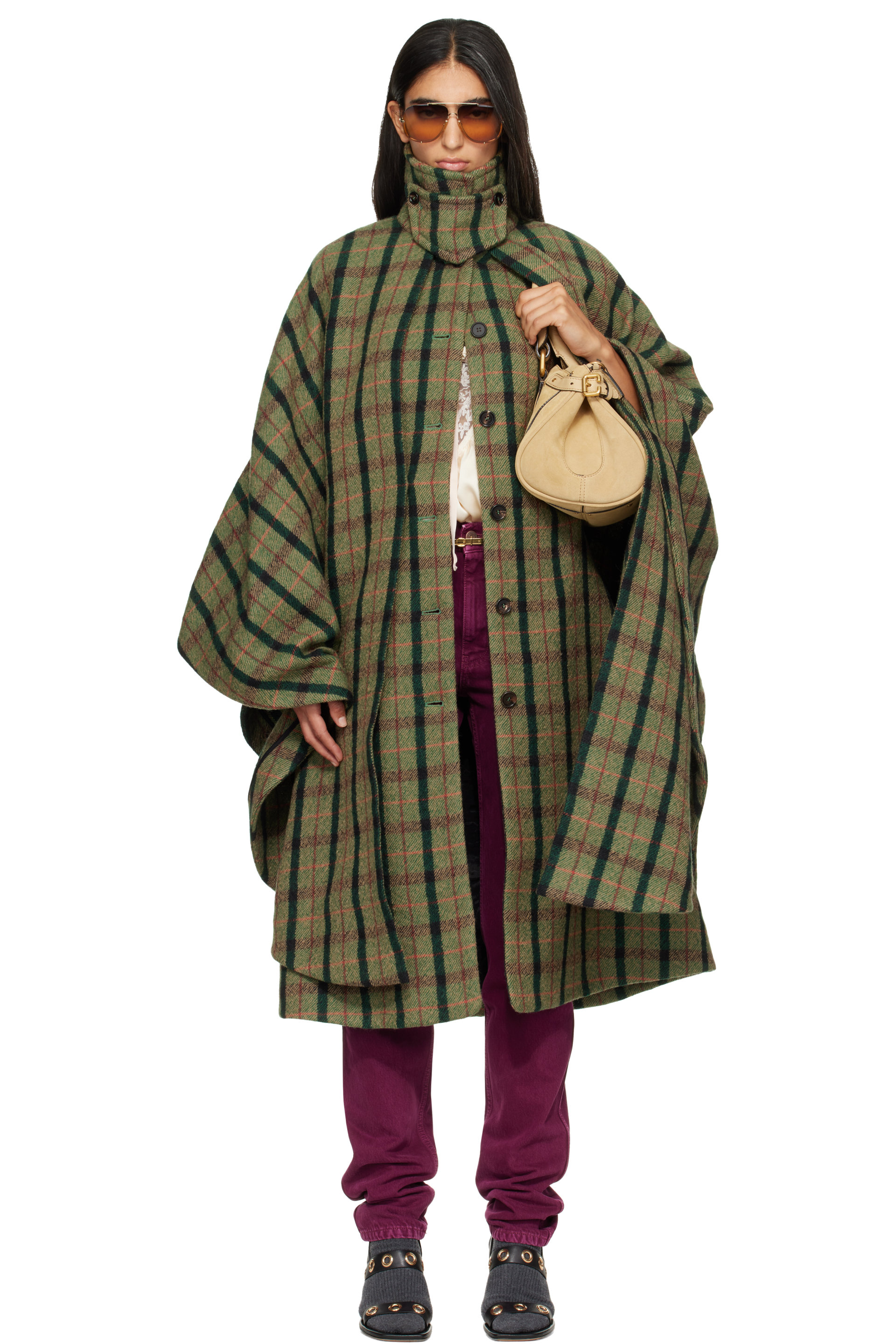 Chloé - Manteau long étagé de style cape kaki