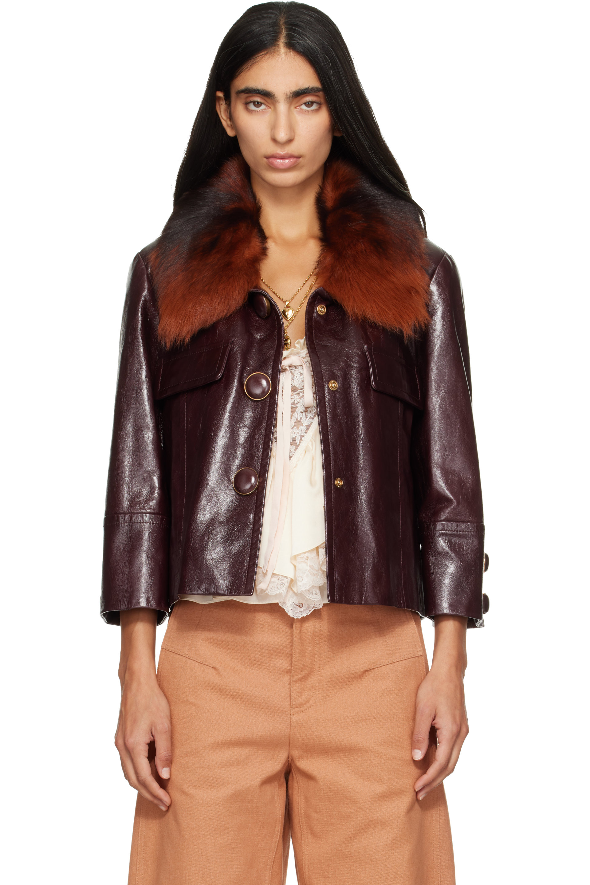 Chloé - Blouson écourté mauve en cuir