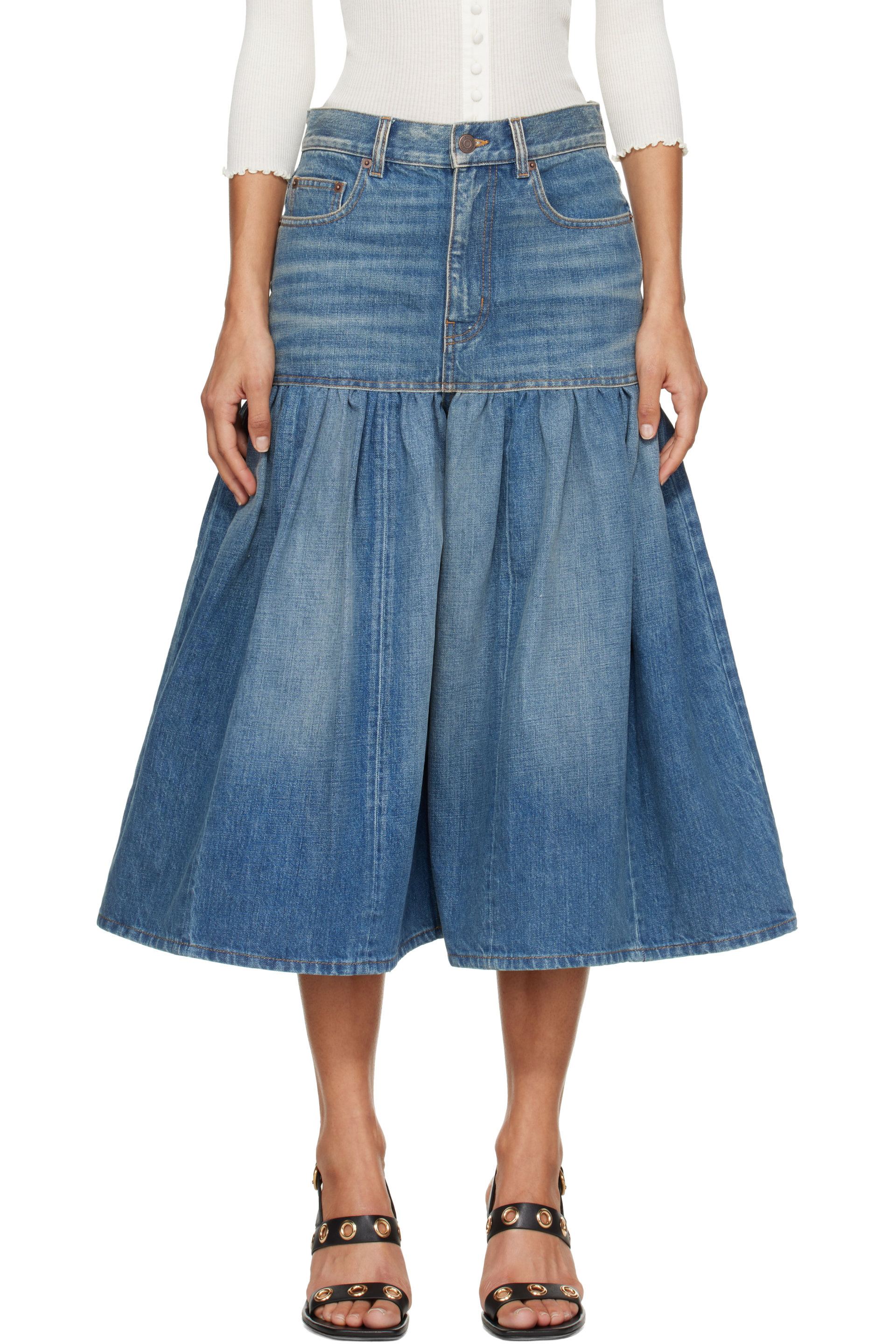 Chloé - Blue Gathered Cropped Jeans