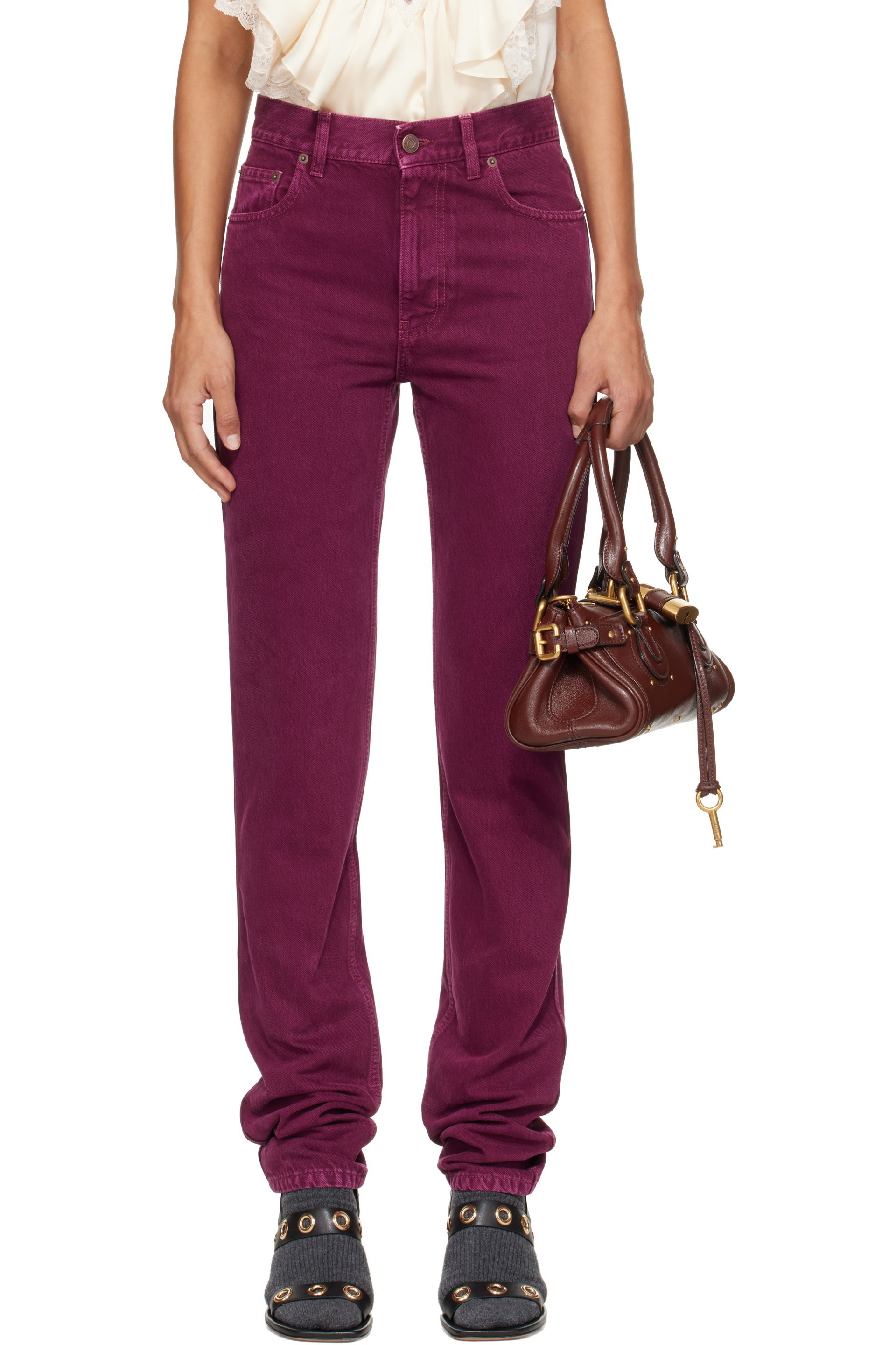 Chloé - Jean ajusté mauve en denim