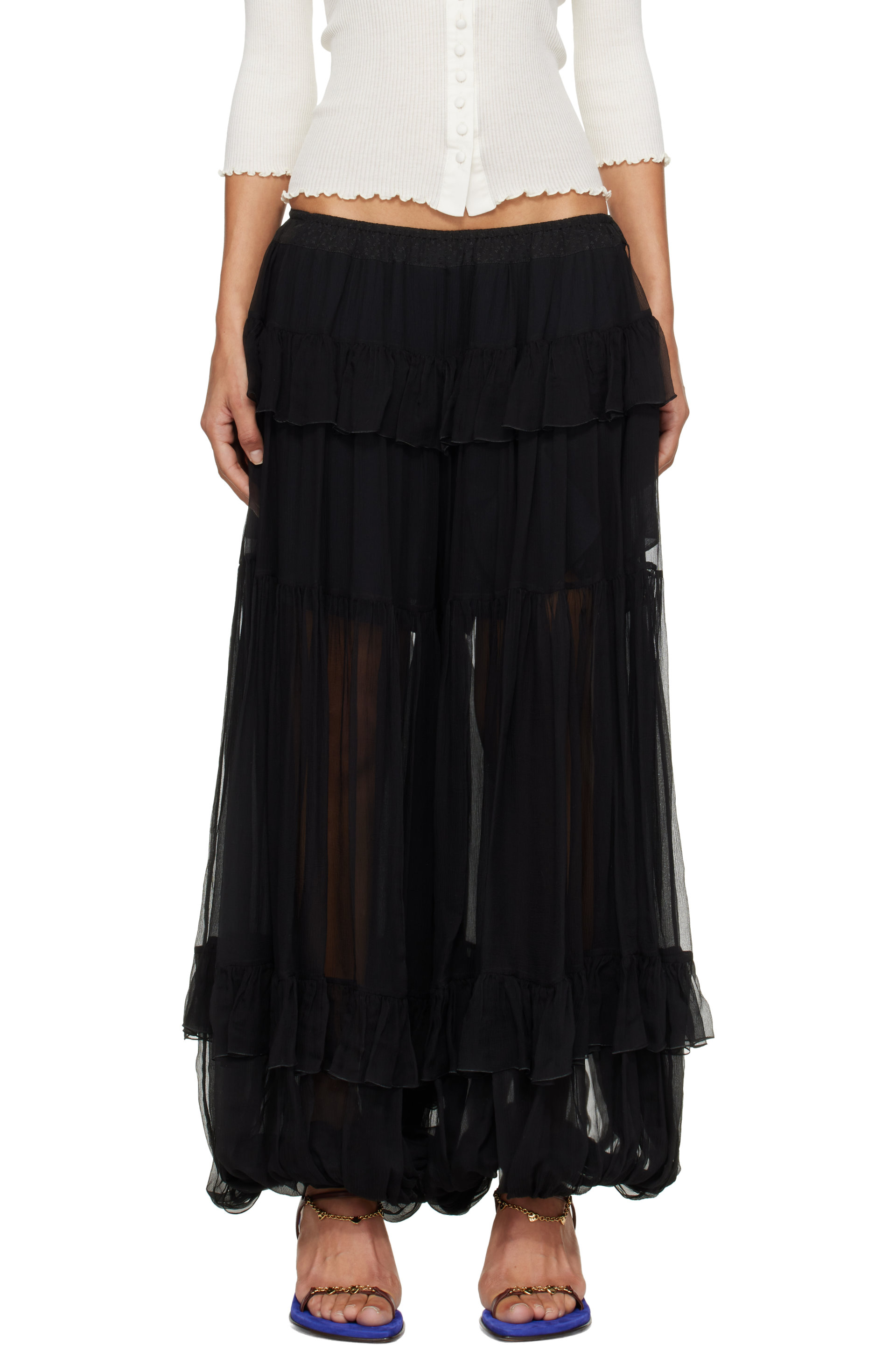 Chloé - Black Fluid Pleated Silk Trousers