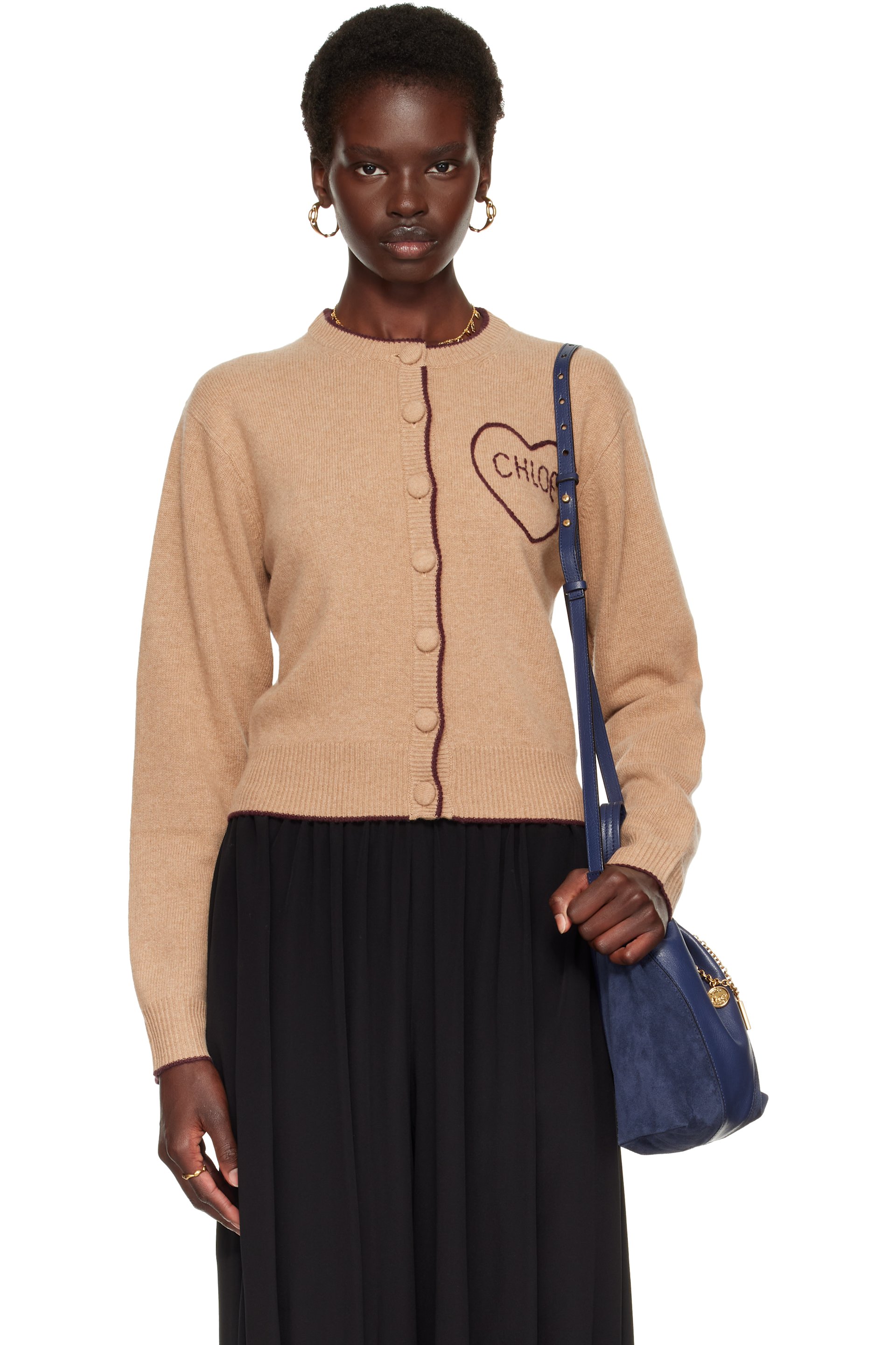 Chloé - Beige Fitted Logo Cardigan