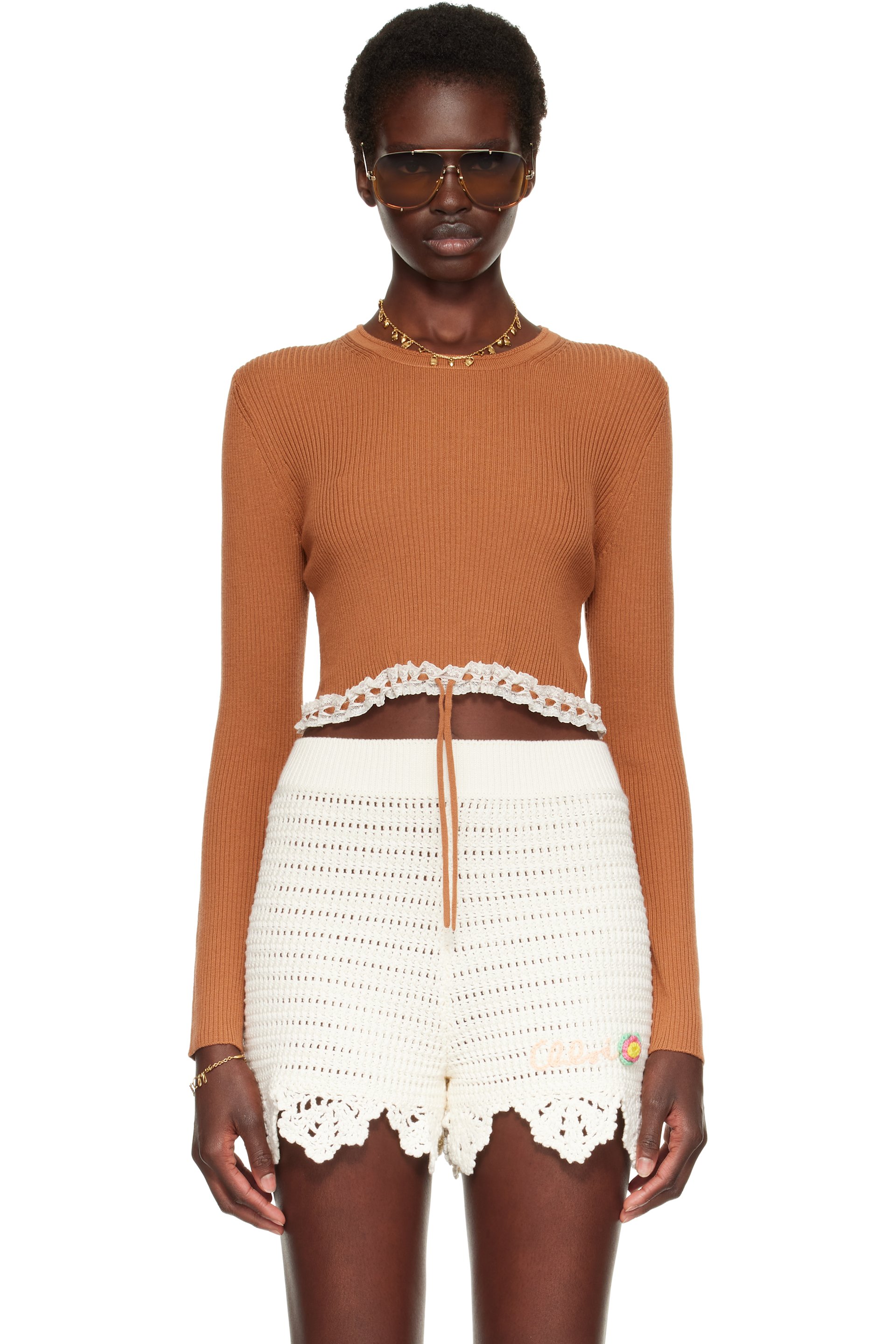 Chloé - 棕色 Cropped Fitted 毛衣