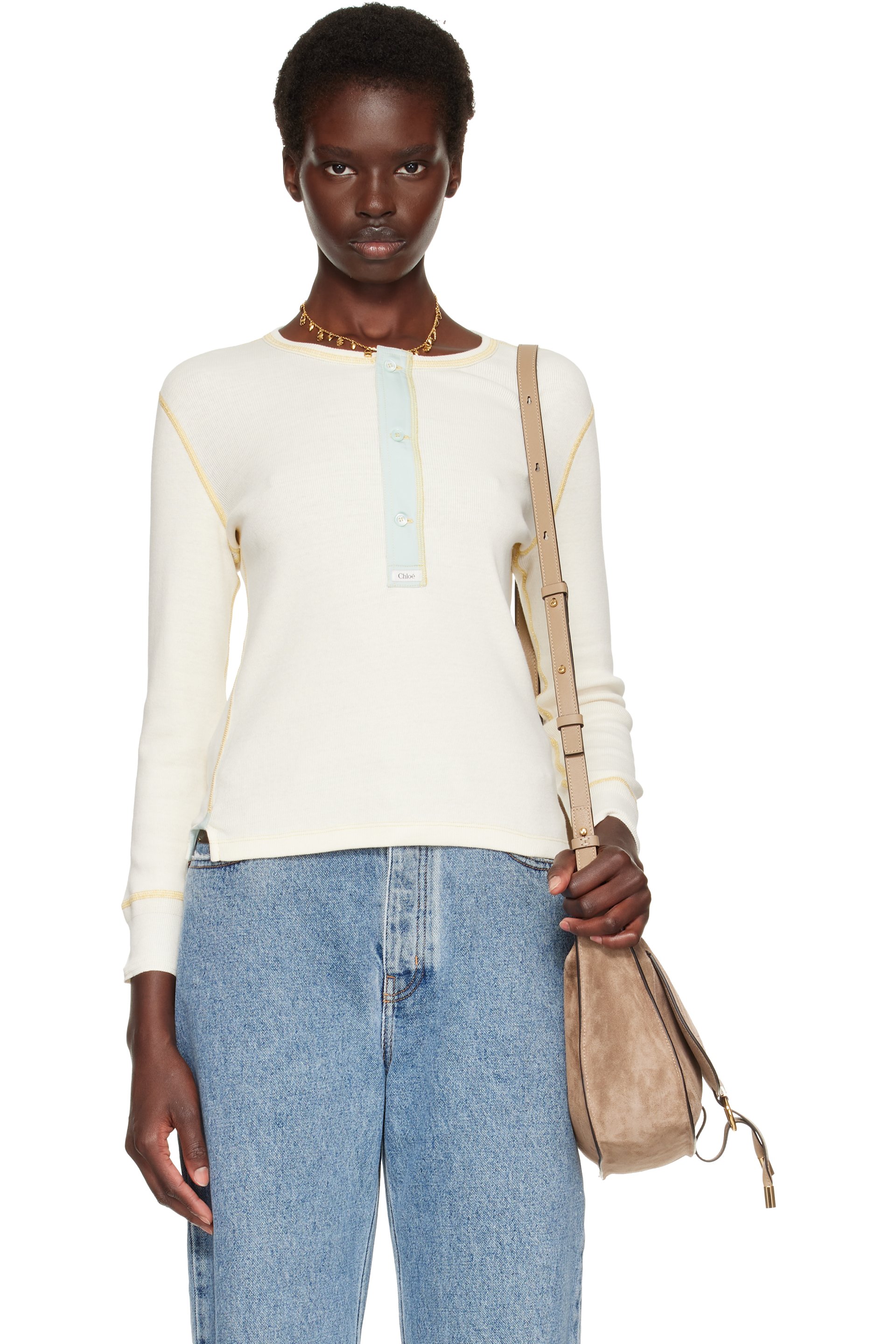 Chloé - Off-White Fitted Cotton Jersey Henley