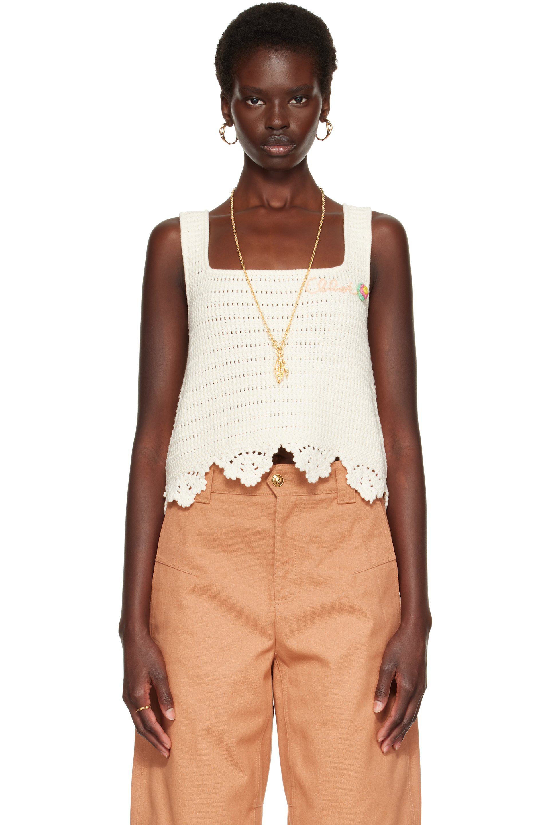 Chloé - Off-White Crochet Sleeveless Cropped Tank Top