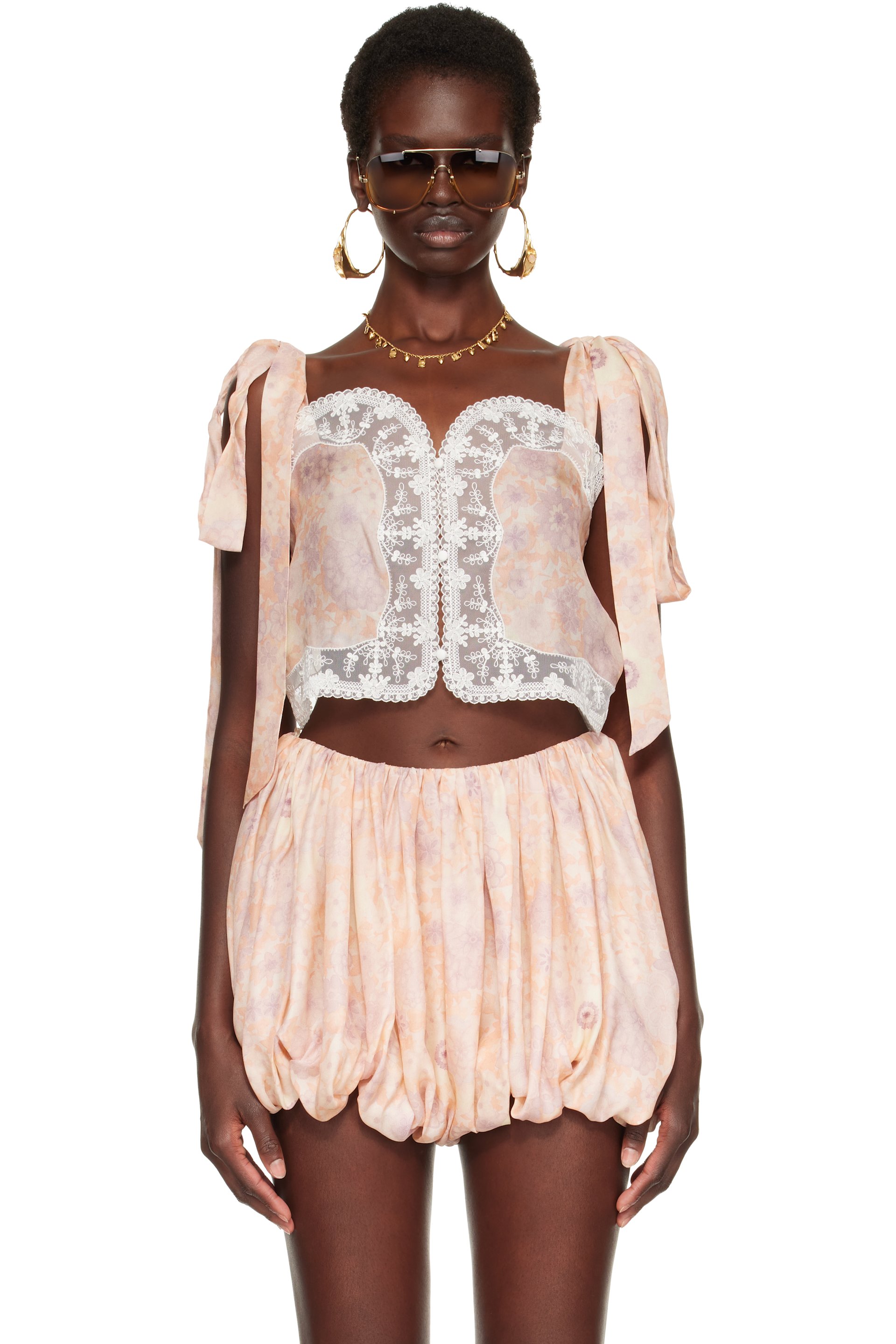 Chloé - Pink Knotted-Strap Cropped Top