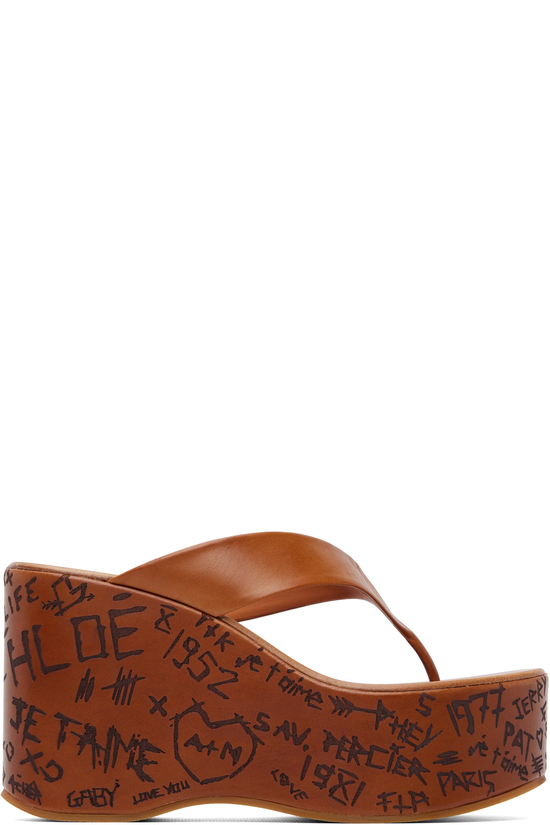 Chloé - Tan Maxime Wedge Slide Heeled Sandals