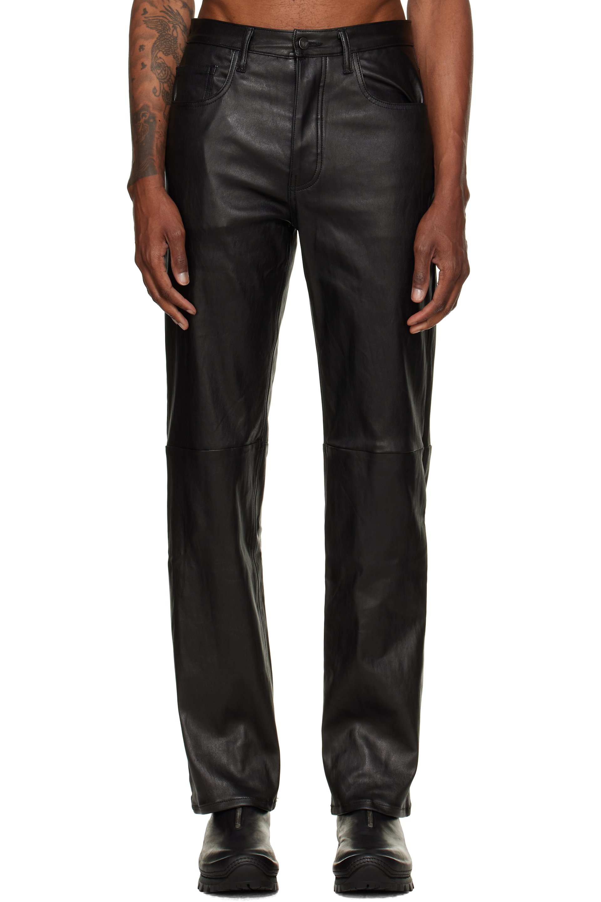 ALEXANDER DIGENOVA - Black Leather Straight Trousers