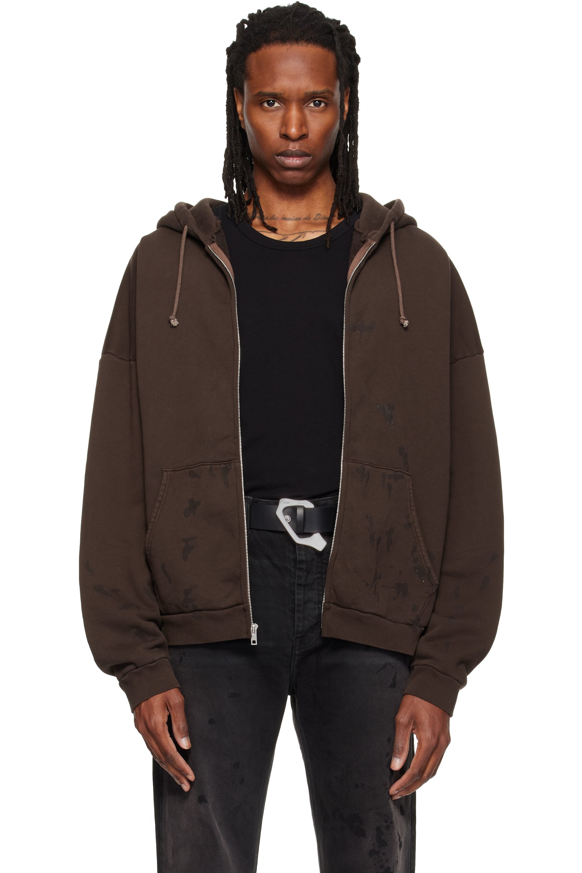 ALEXANDER DIGENOVA - Brown Zip Up Painter Hoodie