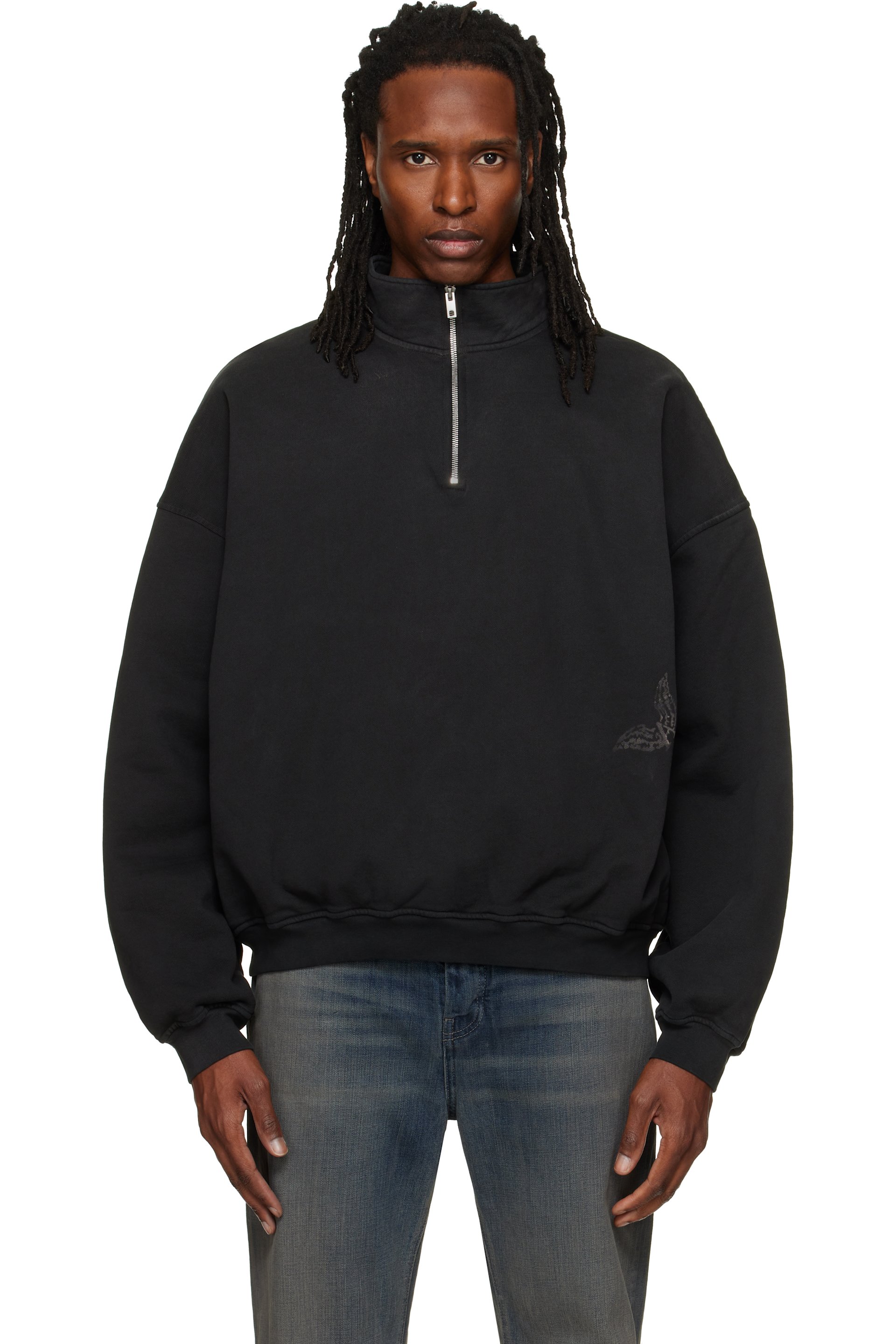 ALEXANDER DIGENOVA - Black Stencil Logo Quarter Zip Sweater