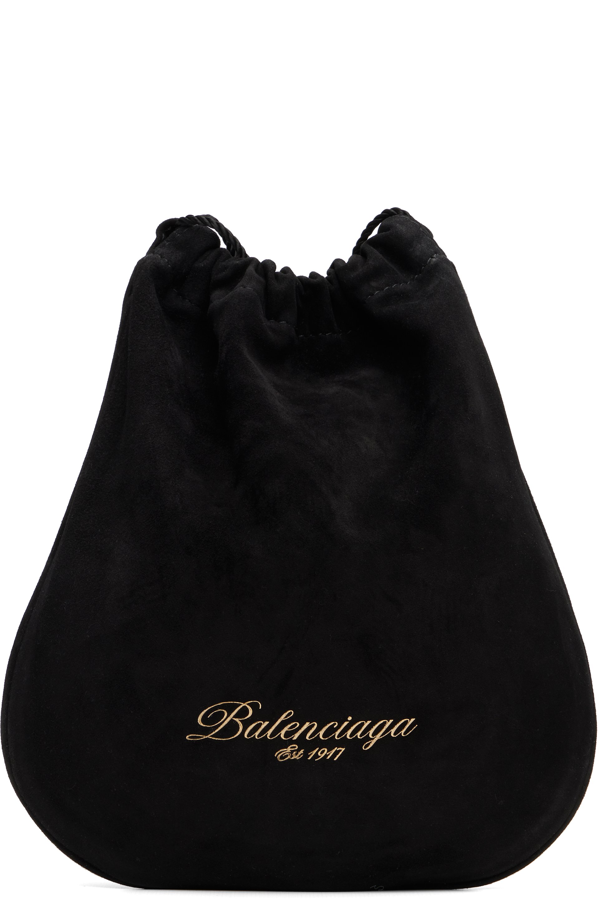 Balenciaga - Black Drawstring Waxed Suede Pouch