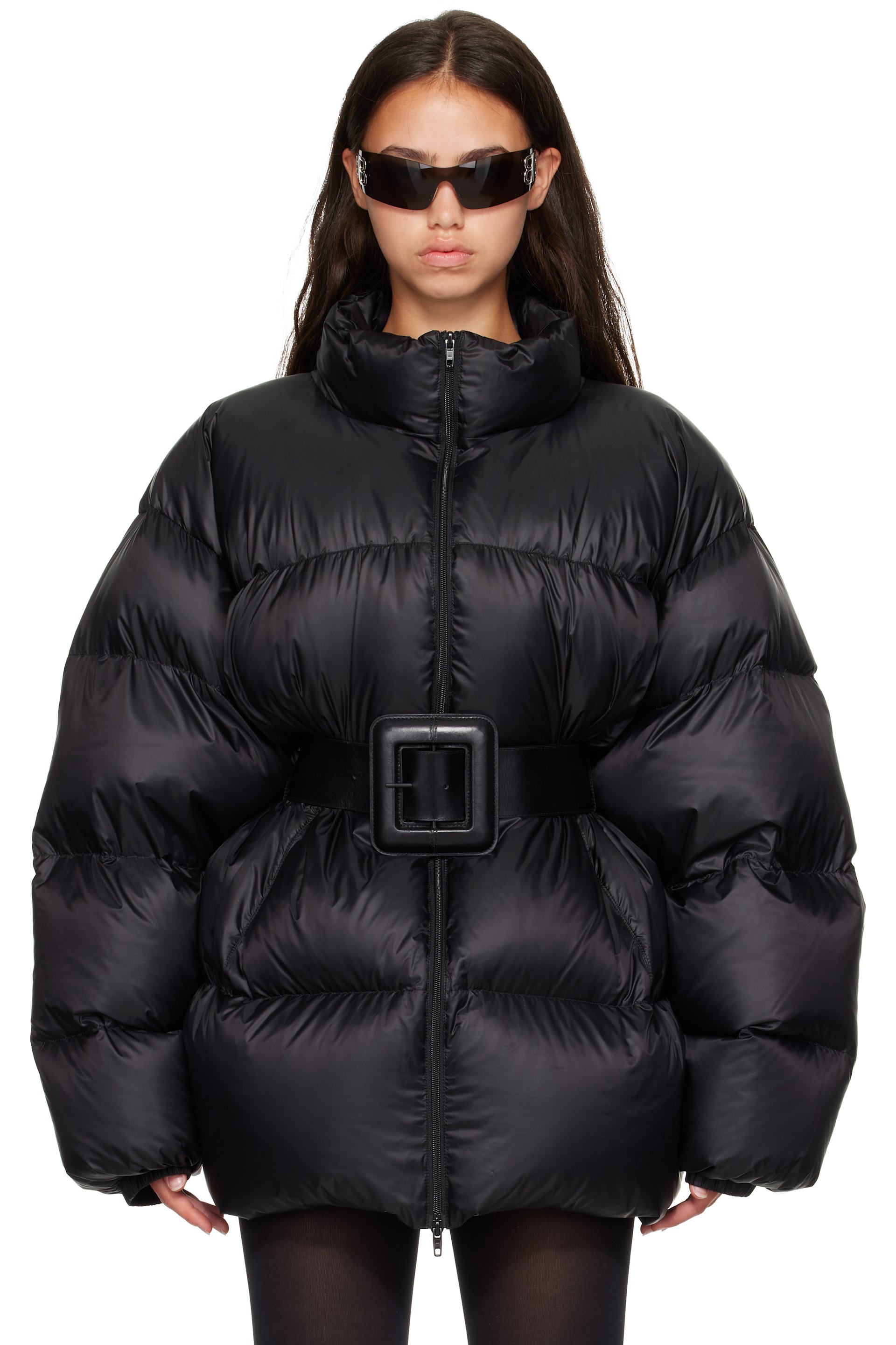 Balenciaga - Black Belted Hourglass Short Puffer Down Jacket