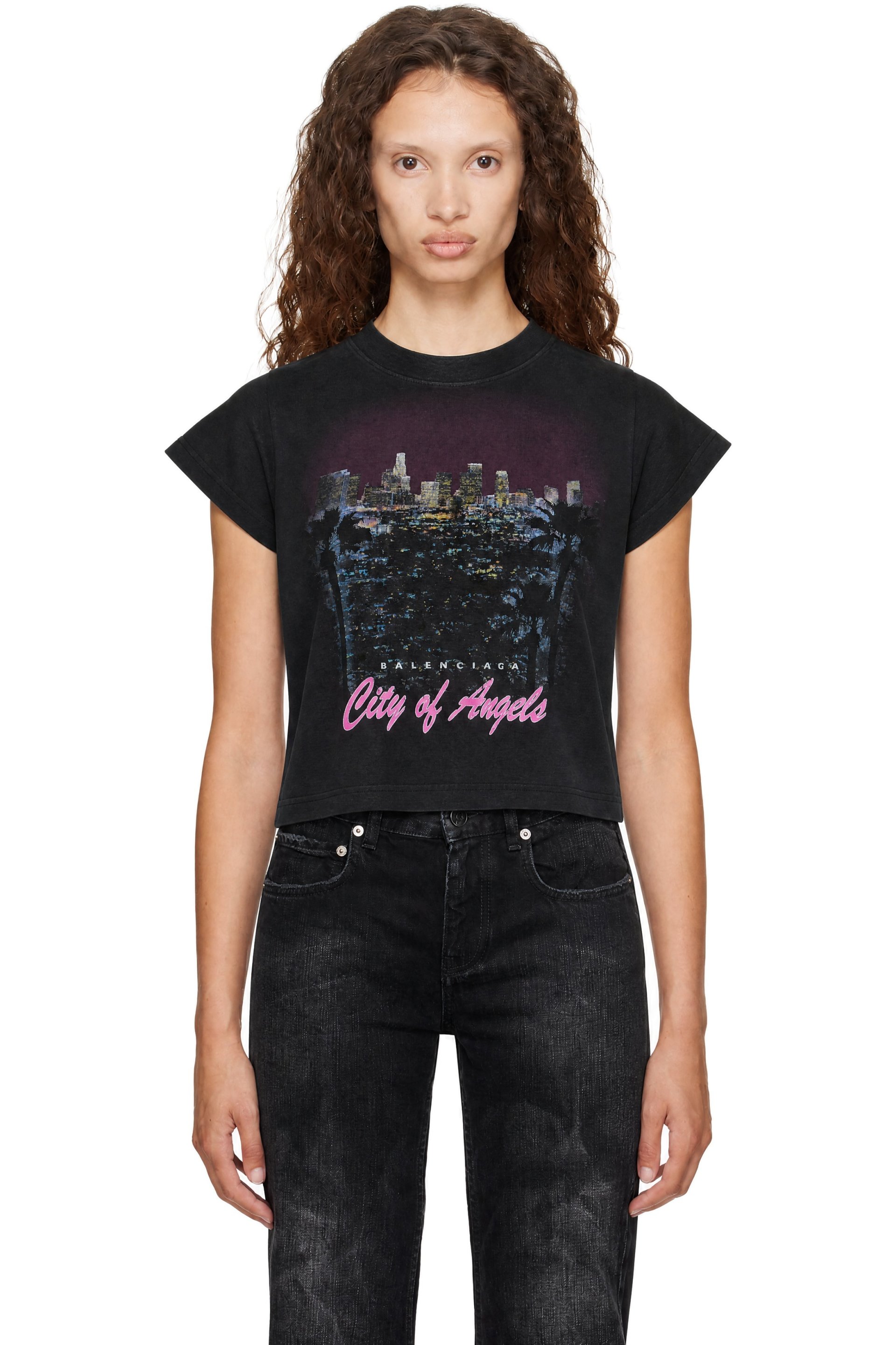 Balenciaga - Black Shrunk 'City Of Angels' Stretch T-shirt