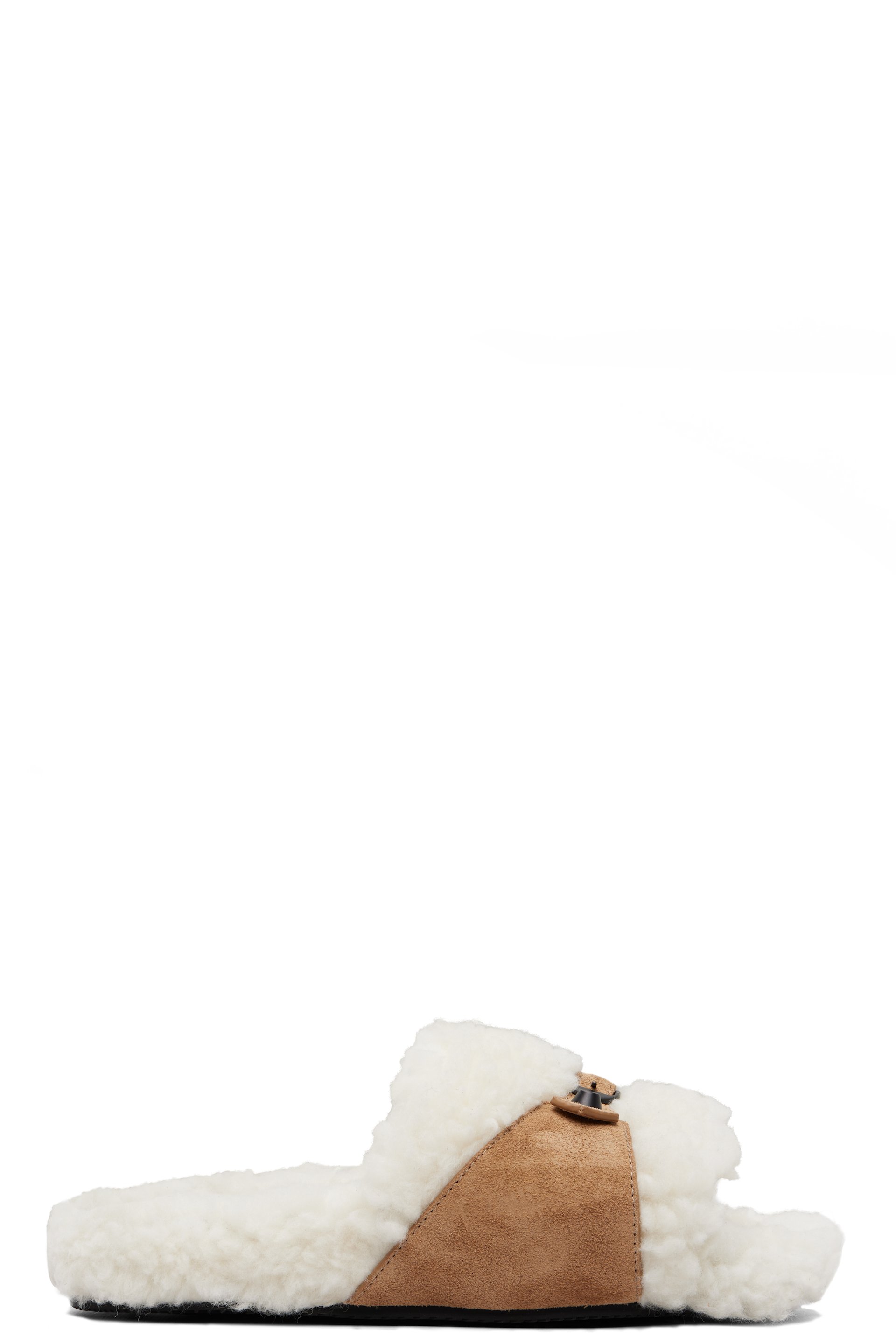 Balenciaga - Tan & Off-White Furry Slides