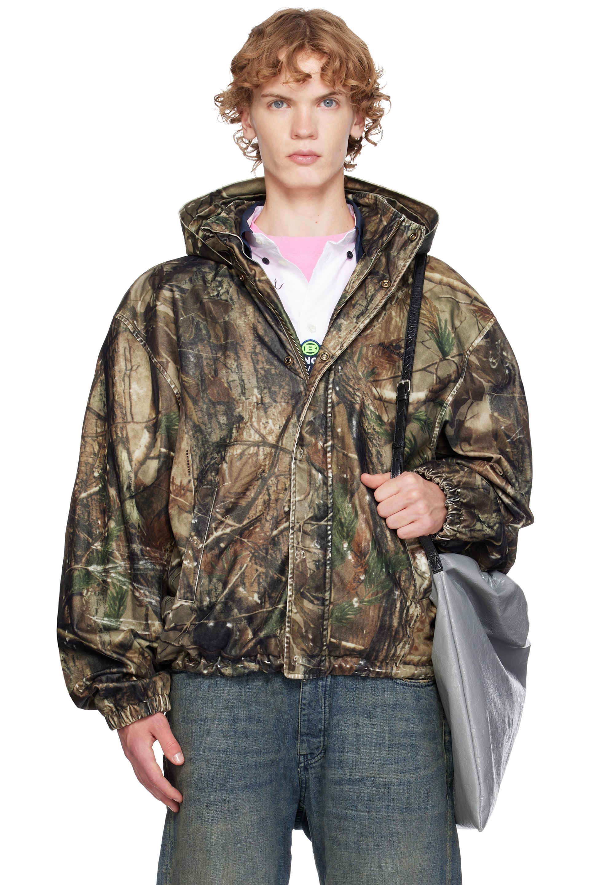 Balenciaga - Khaki Camo Flocked Cotton Hooded Jacket