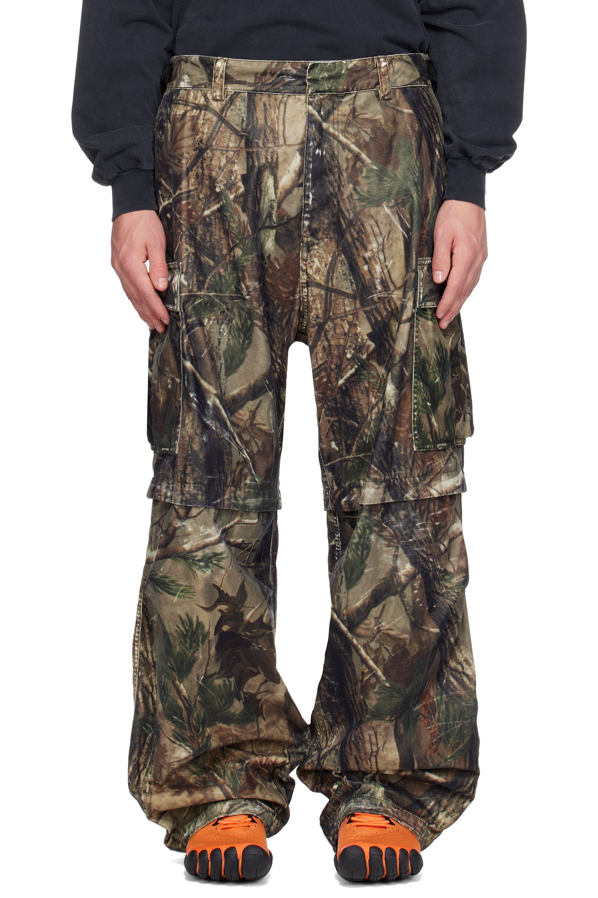Balenciaga - Brown Camo Flocked Cotton Baggy Cargo Pants