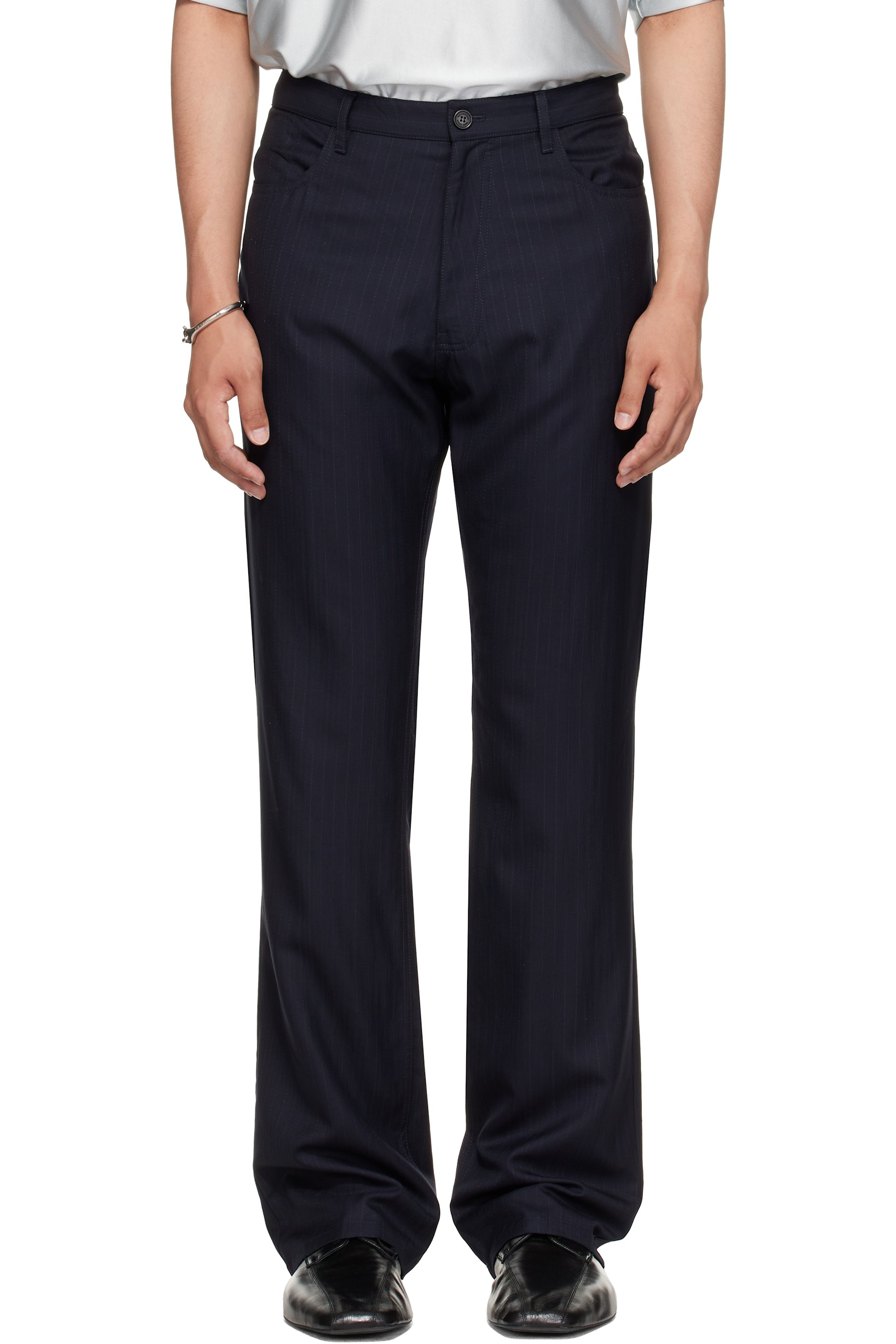 Balenciaga - Navy Fine Wool Pinstripe Trousers