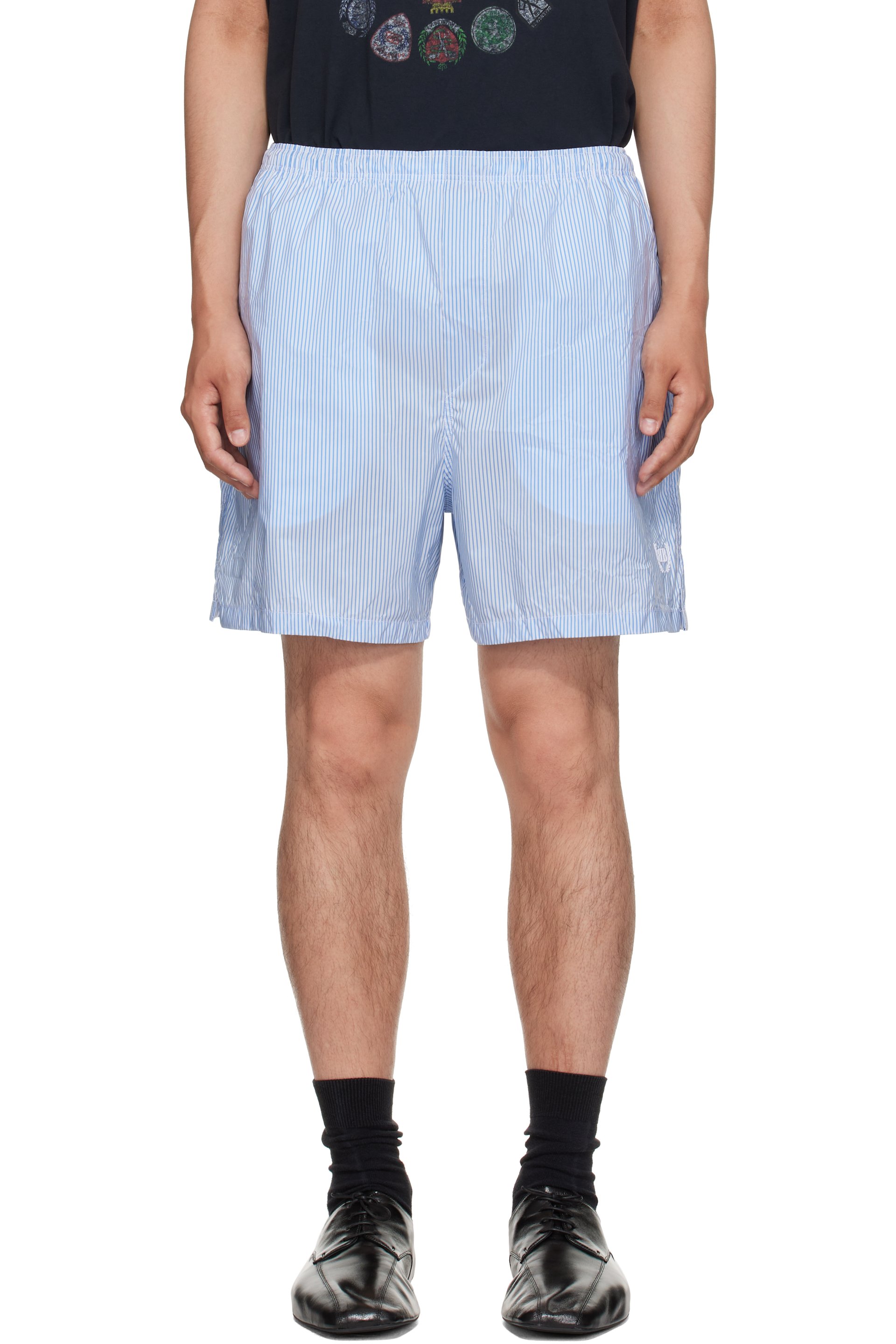 Balenciaga - Short boxeur bleu et blanc à rayures en tissu technique