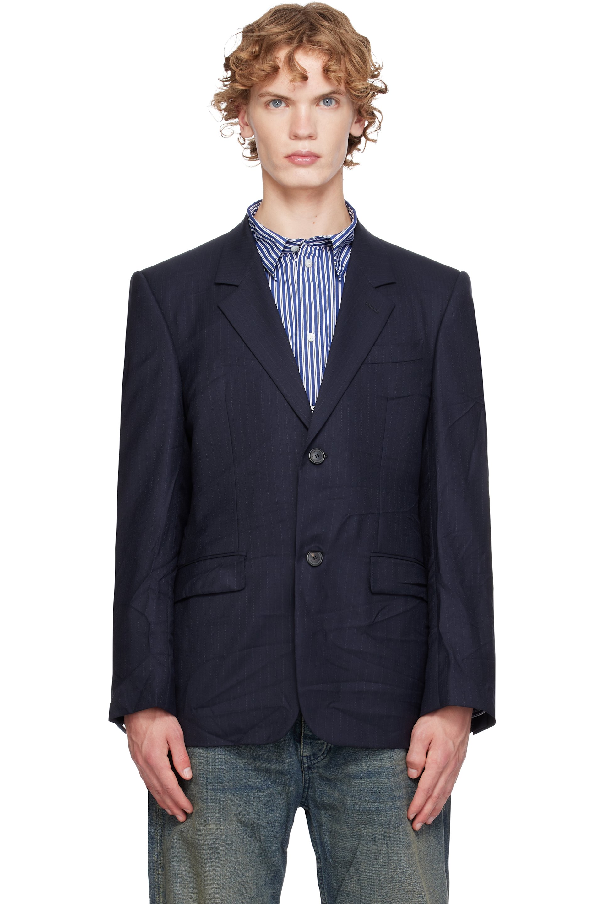 Balenciaga - Navy Fine Wool Pinstripe Jacket