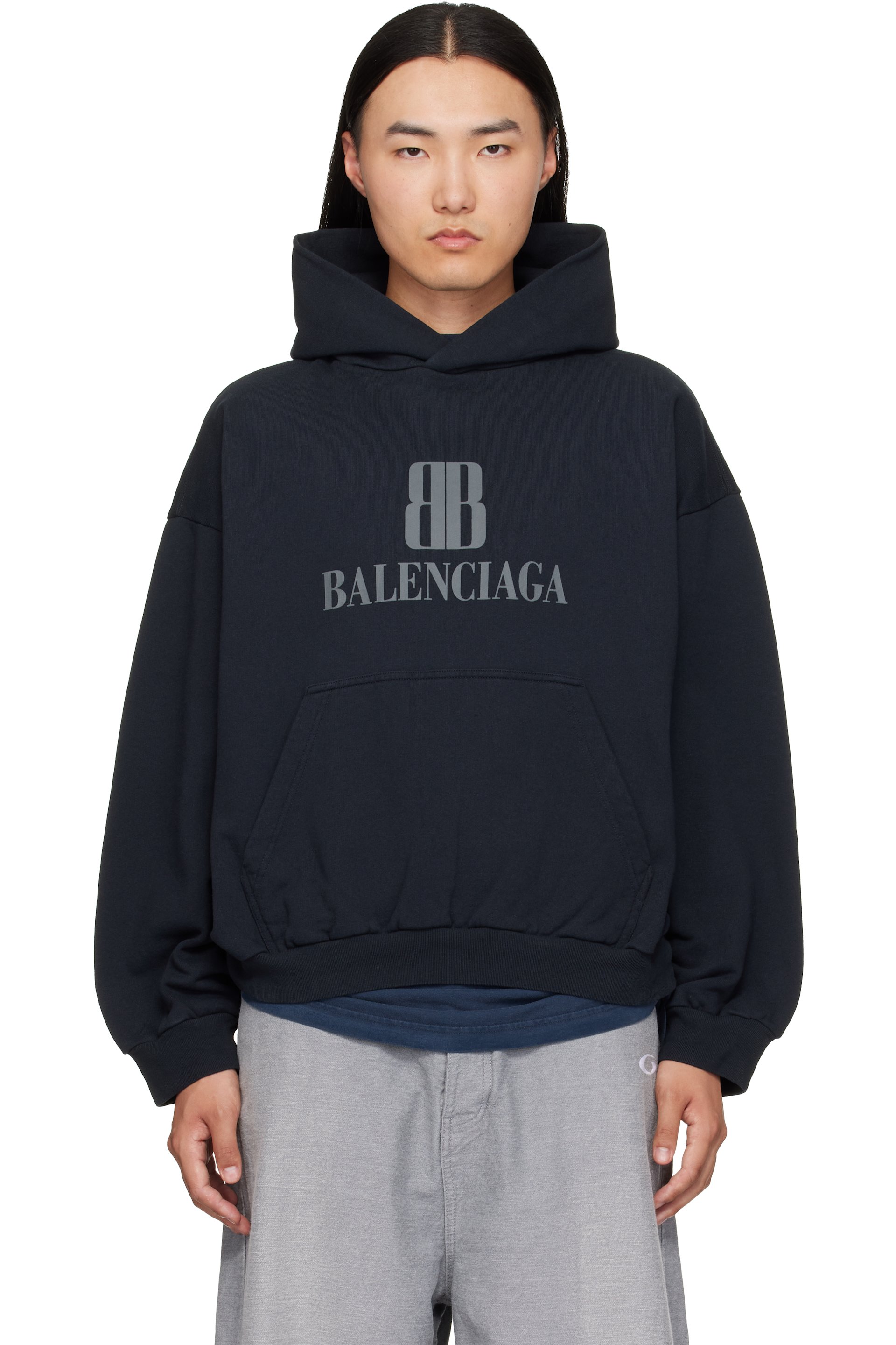 Balenciaga - Pull à capuche noir à logo