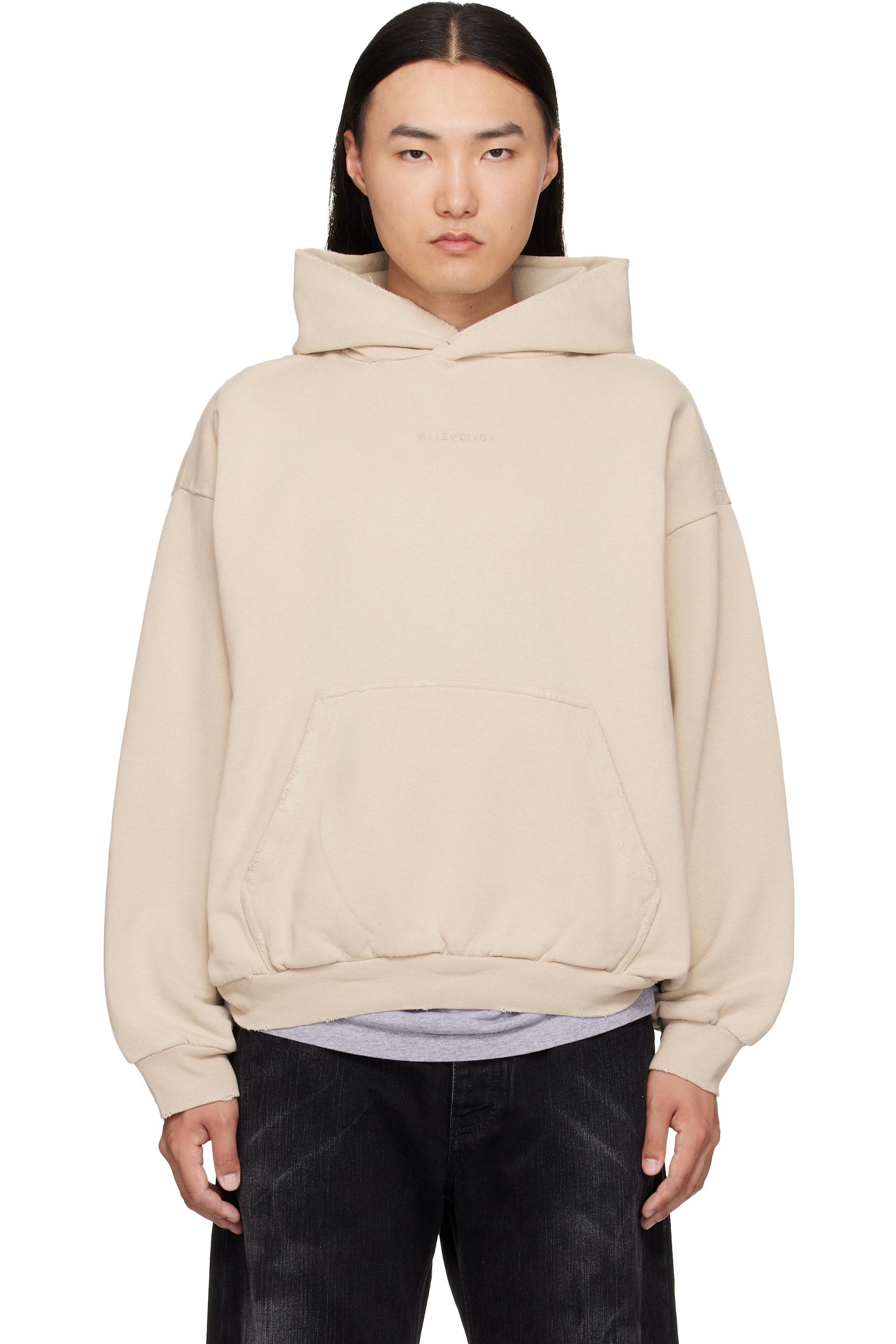 Balenciaga - Pull à capuche beige à effet usé