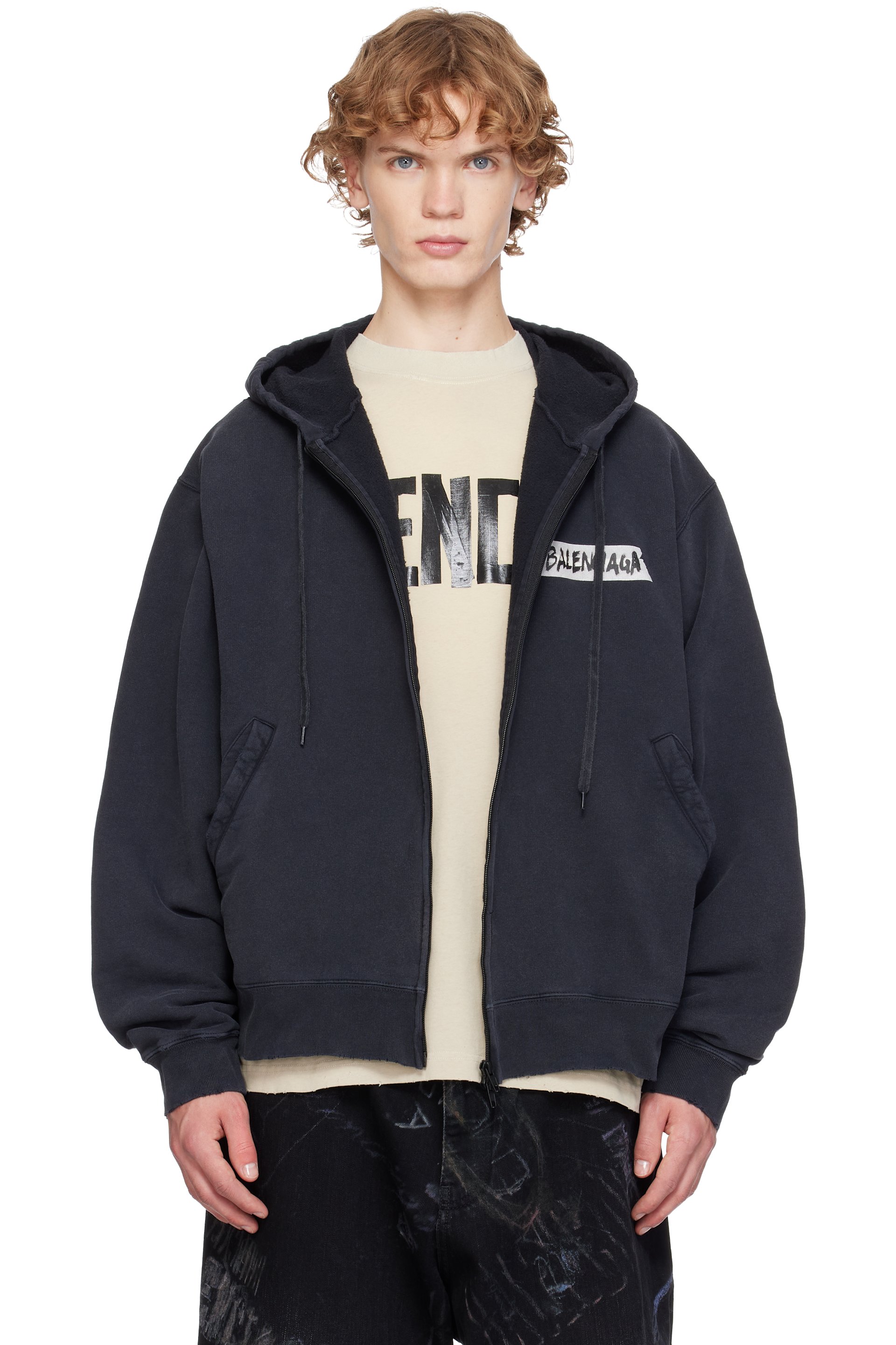 Balenciaga - Black Masking Tape Oversized Zip-Up Hoodie