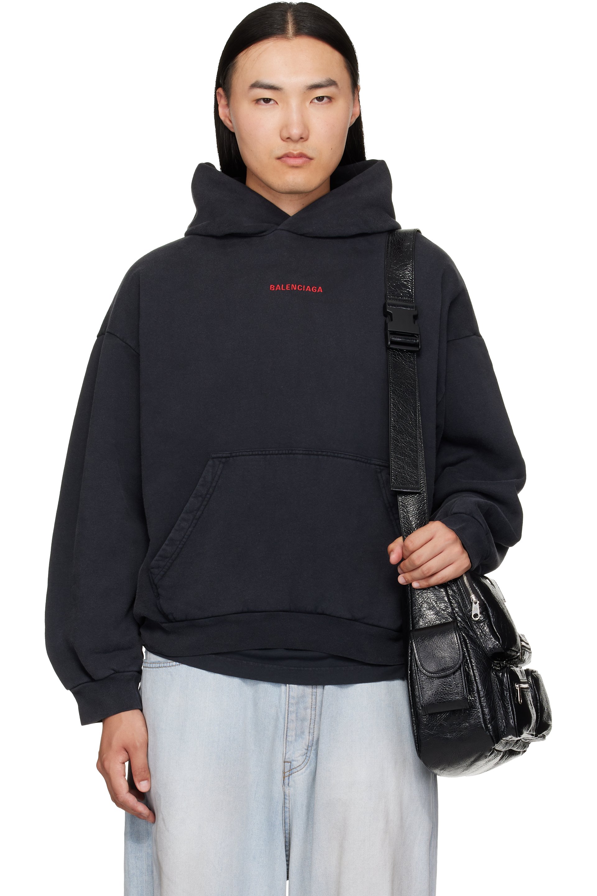 Balenciaga - Pull à capuche noir à effet délavé