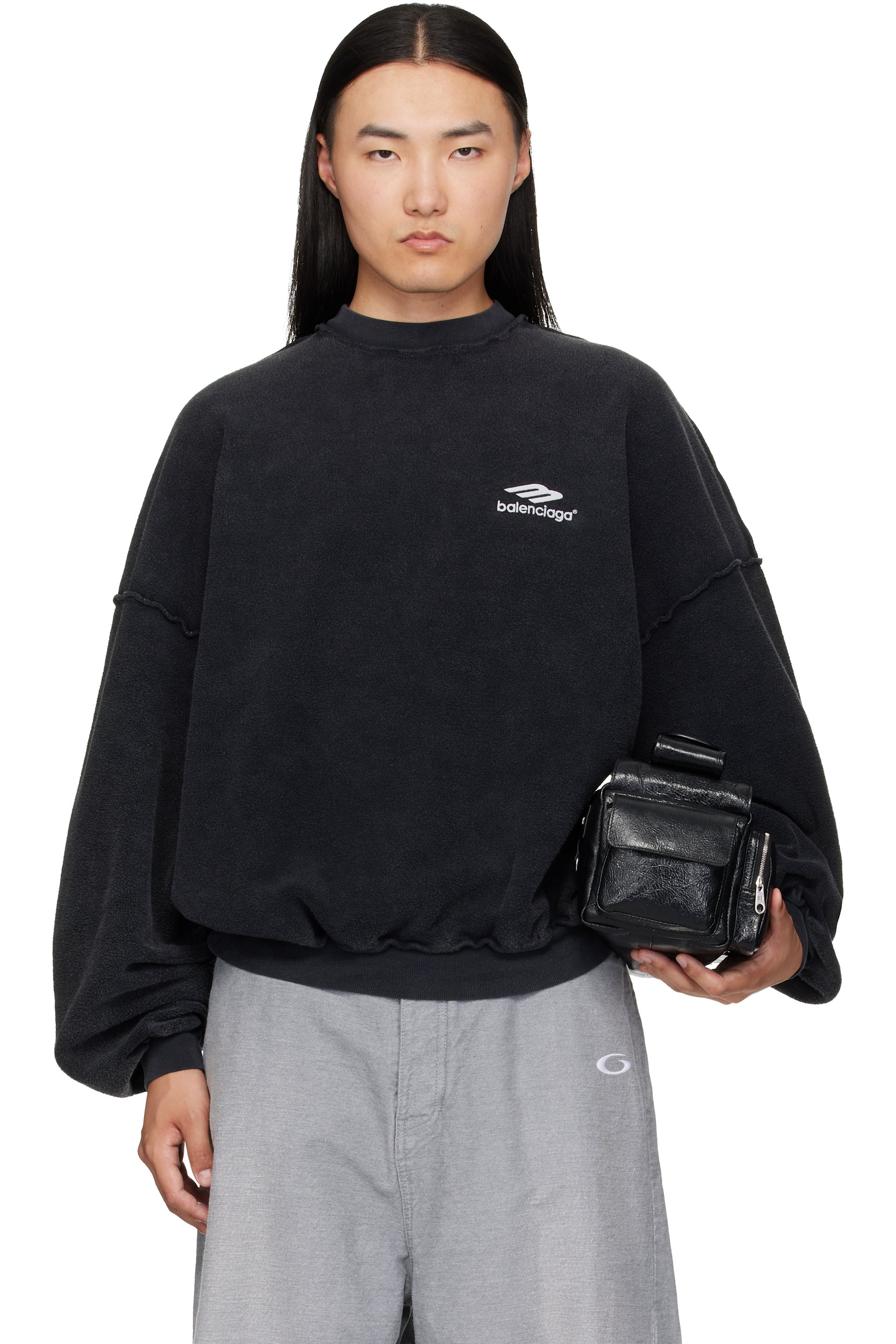 Balenciaga - Pull molletonné noir à assemblage inversé