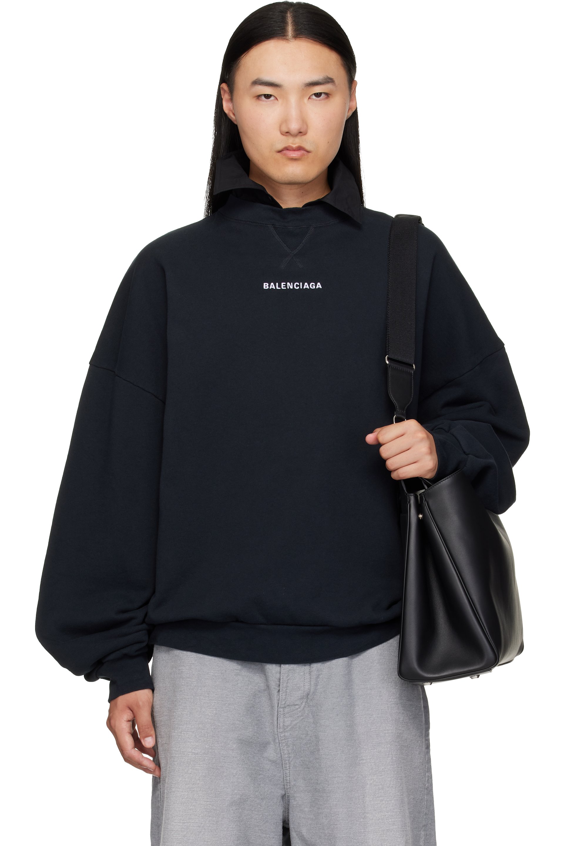 Balenciaga - Pull molletonné noir à col chemise