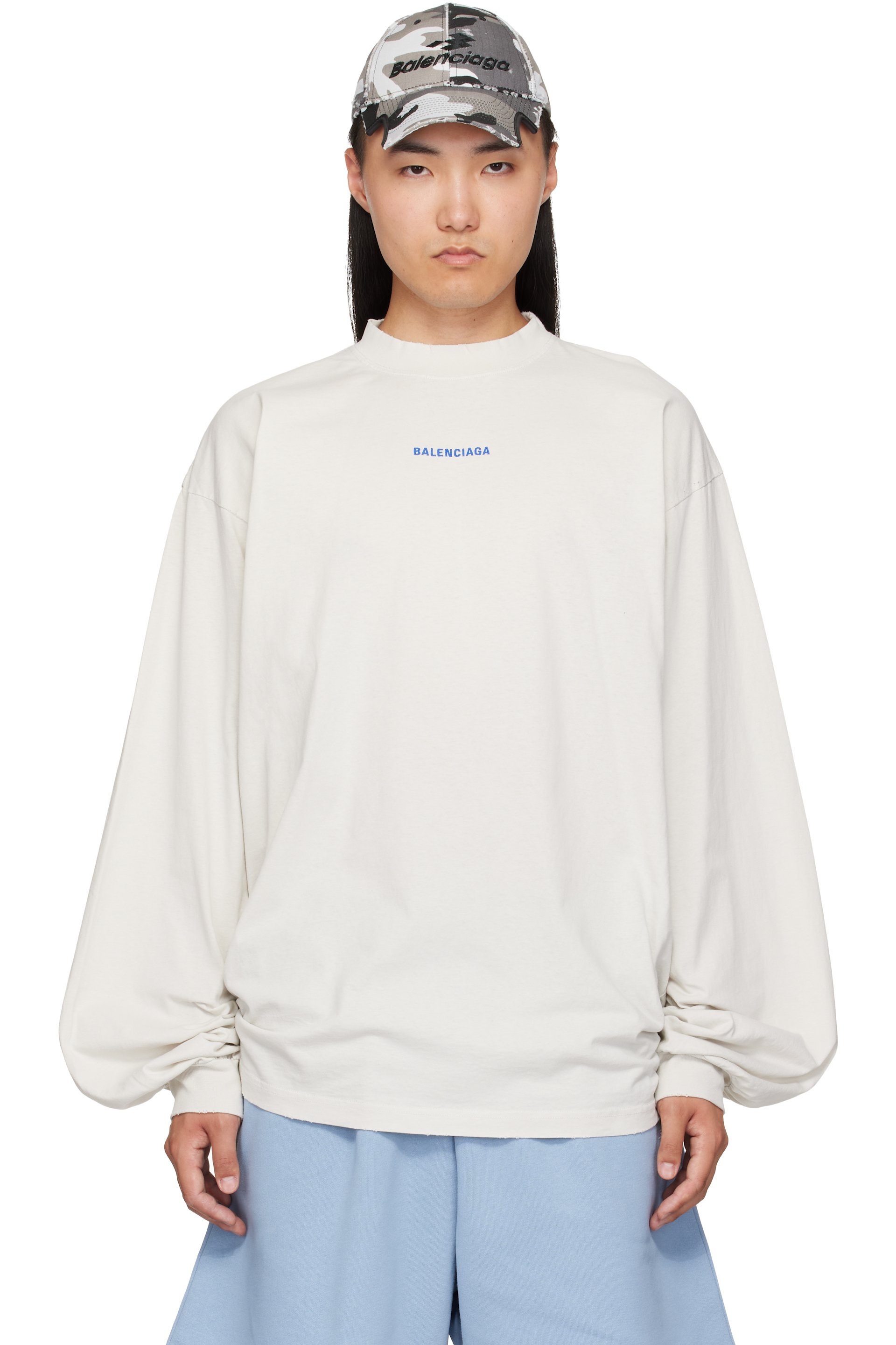 Balenciaga - T-shirt à manches longues blanc à effet usé
