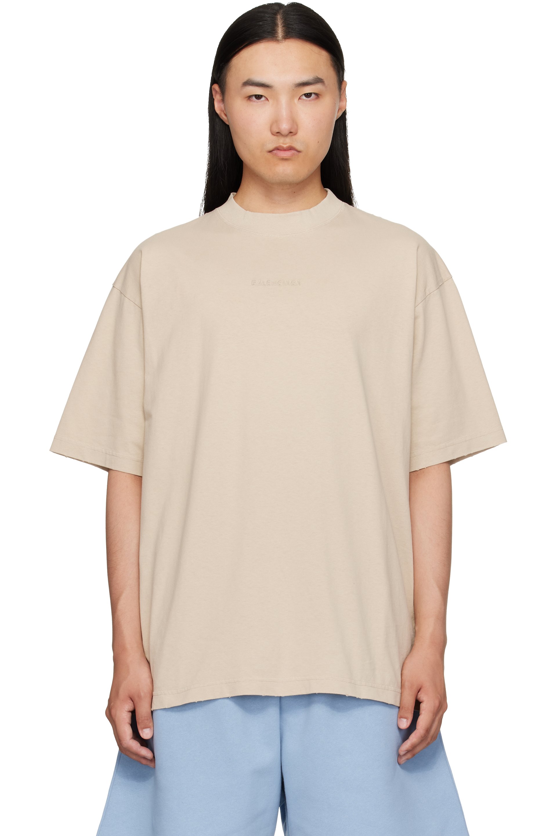 Balenciaga - T-shirt beige à effet usé