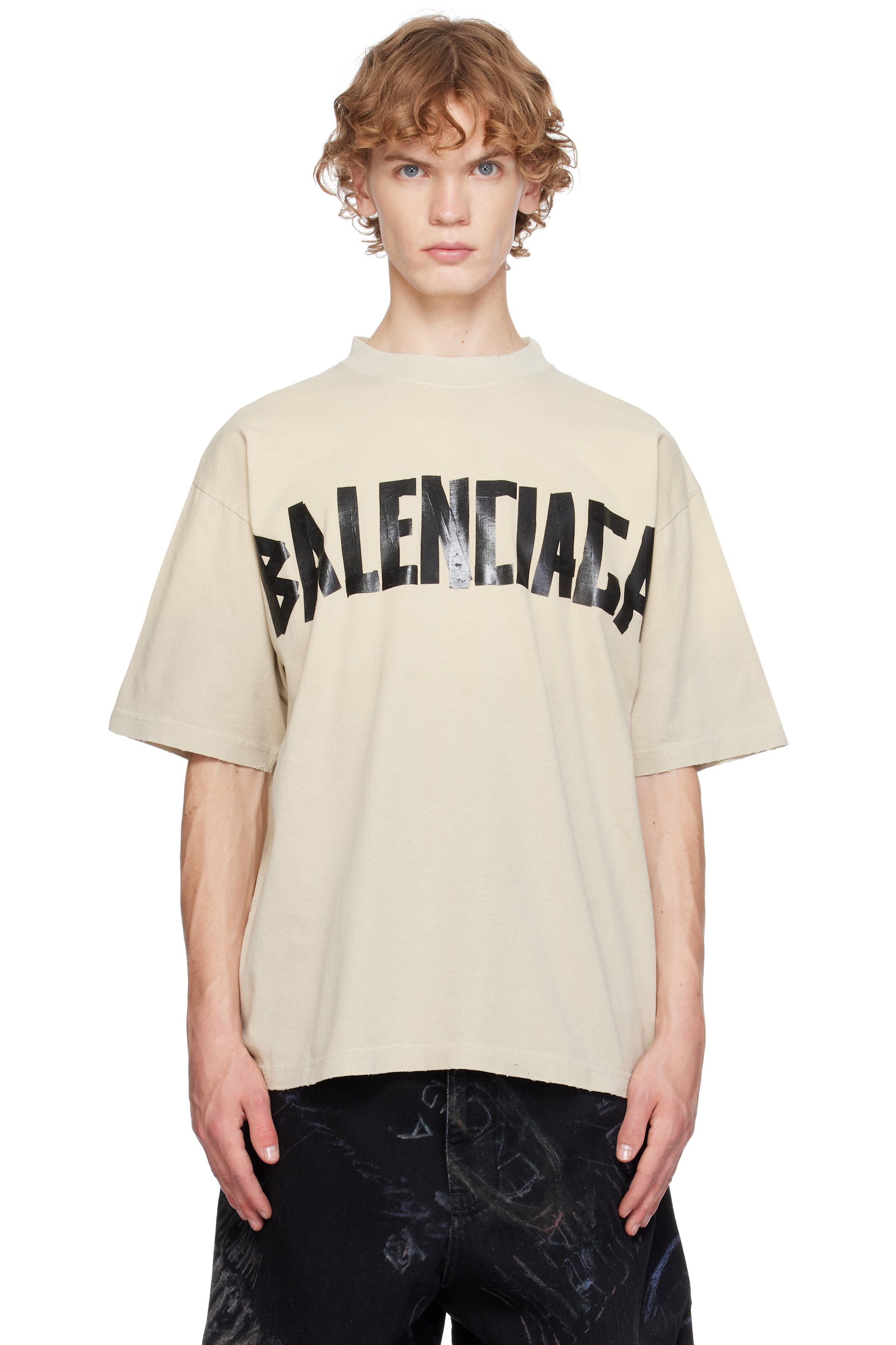 Balenciaga - T-shirt ample beige à logos