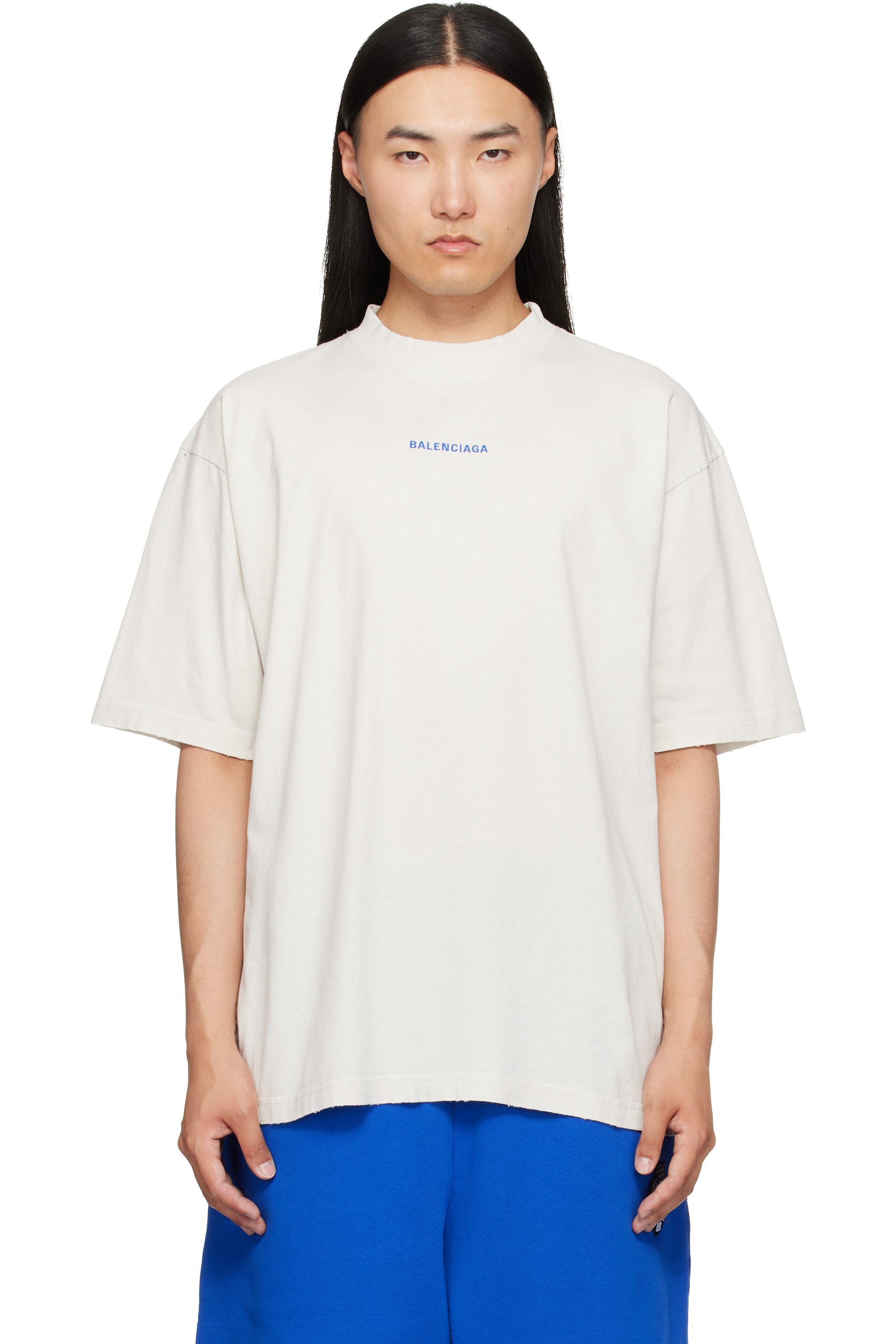 Balenciaga - T-shirt blanc cassé à effet usé