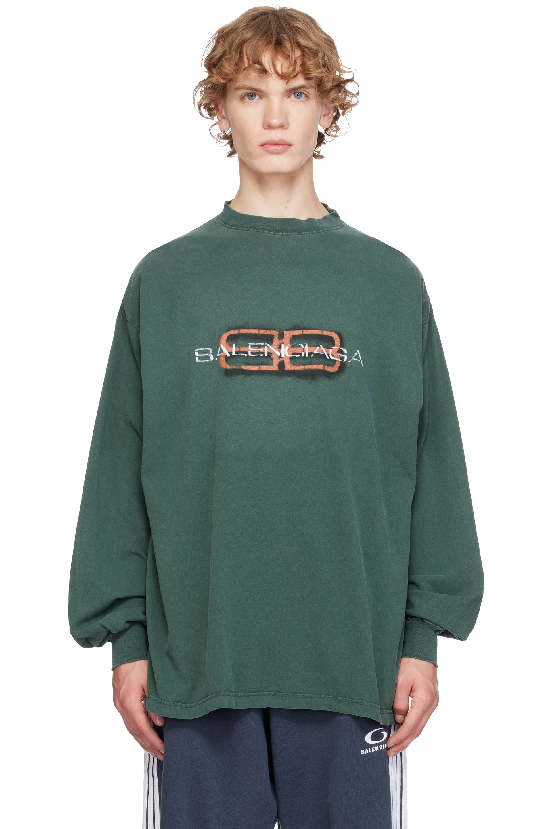 Balenciaga - T-shirt à manches longues ample vert à logo