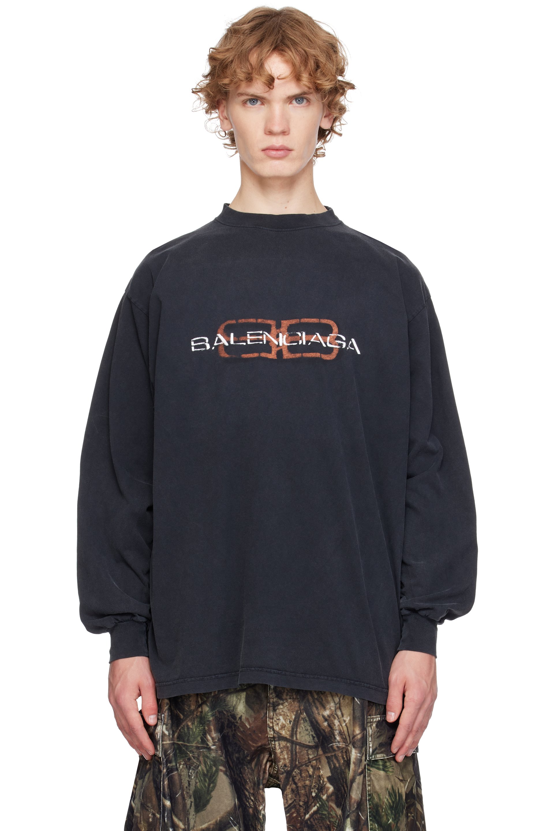 Balenciaga - T-shirt noir à logo BB Stencil
