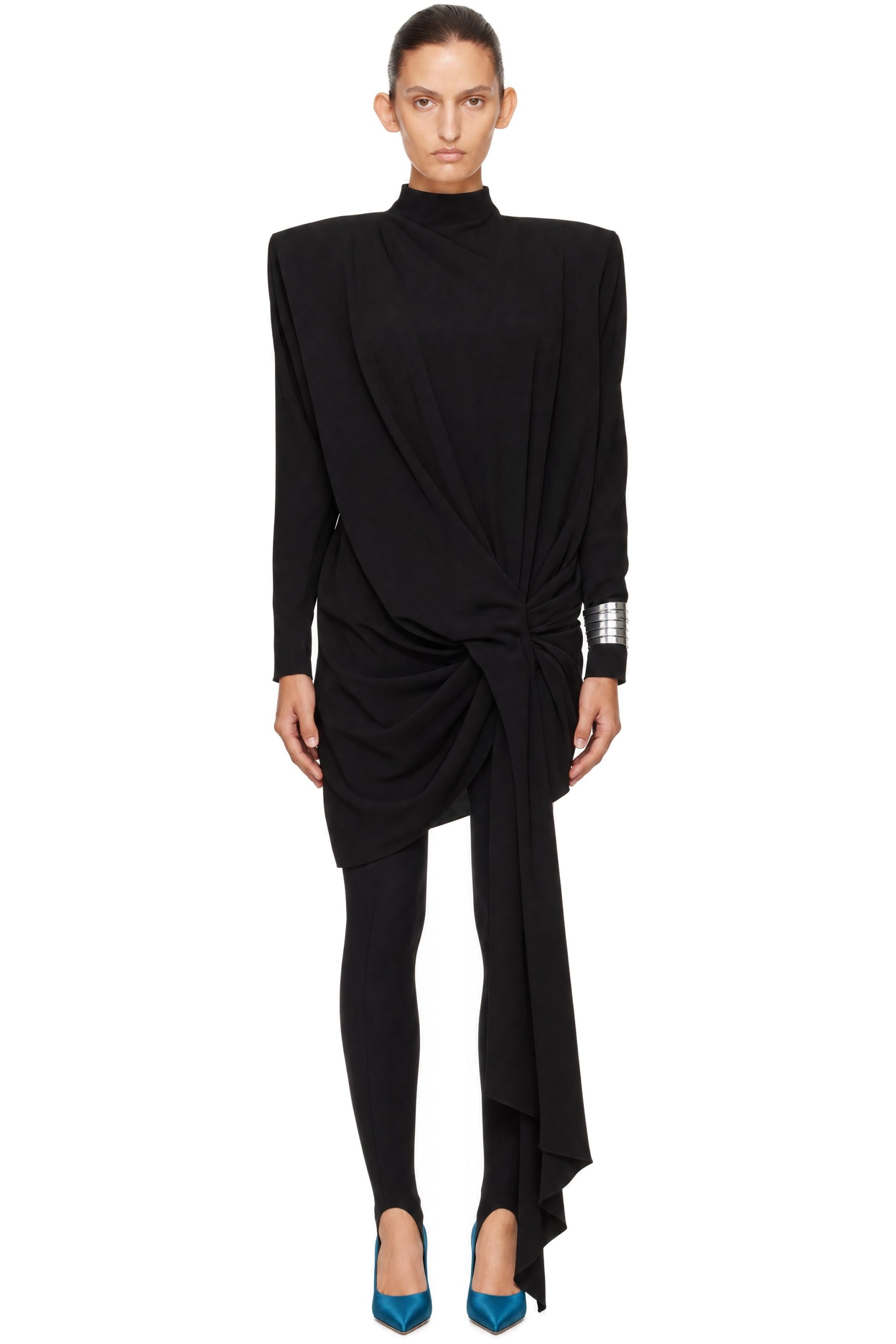 Mugler - Robe courte droite Cascade noire