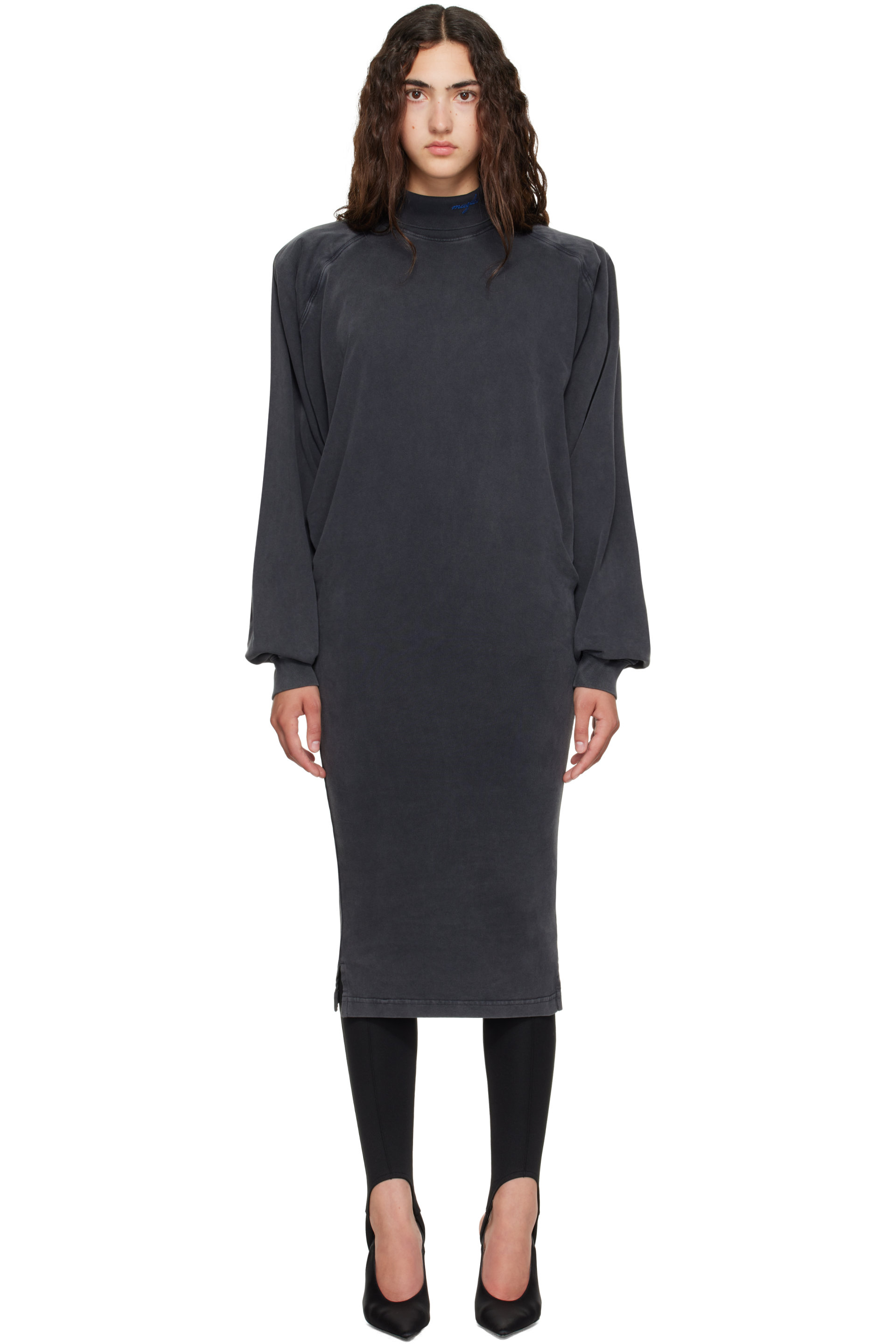 Mugler - Black Bat Sleeves T-shirt Midi Dress