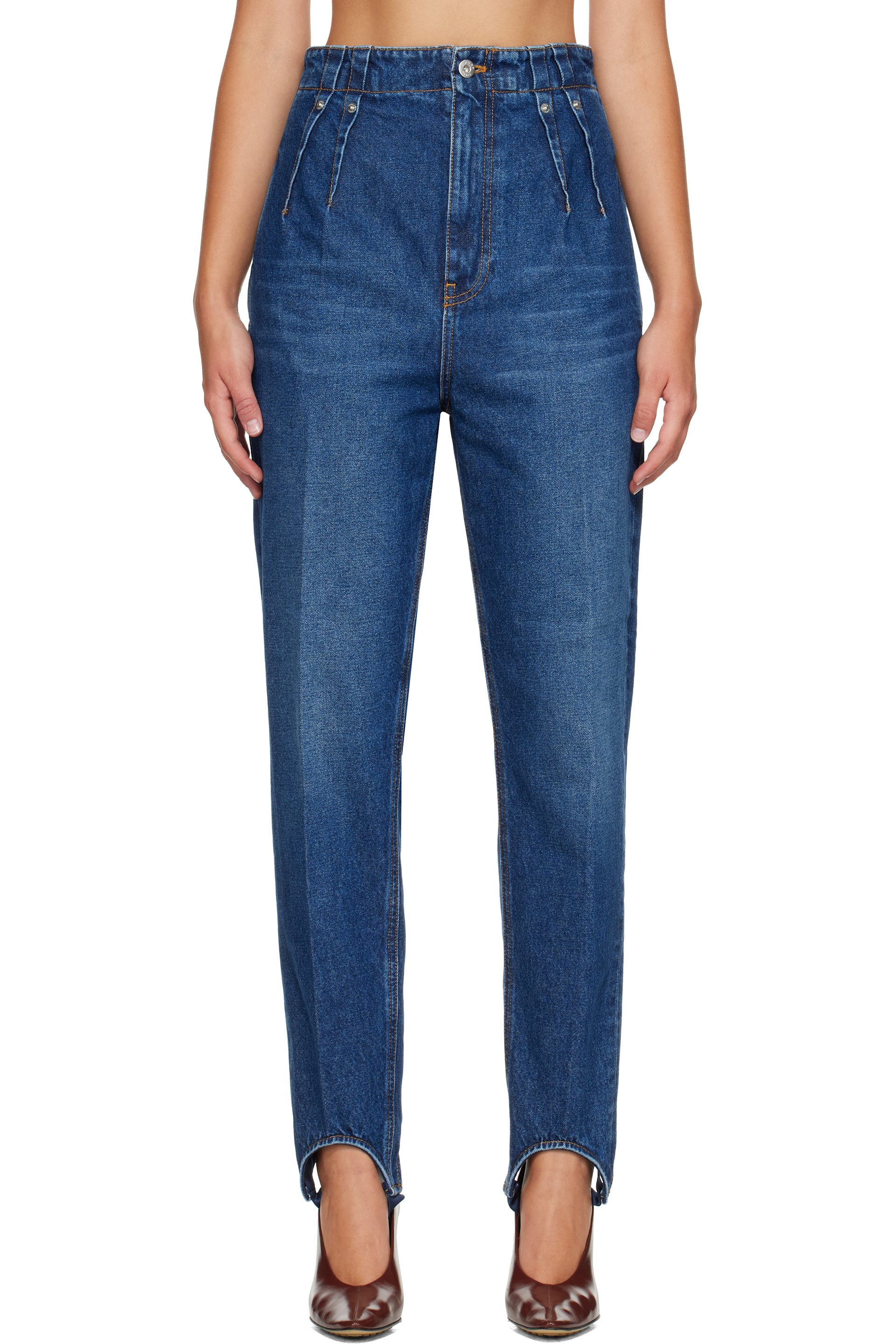 Mugler - Blue Washed Denim Cigarette Stirrup Jeans