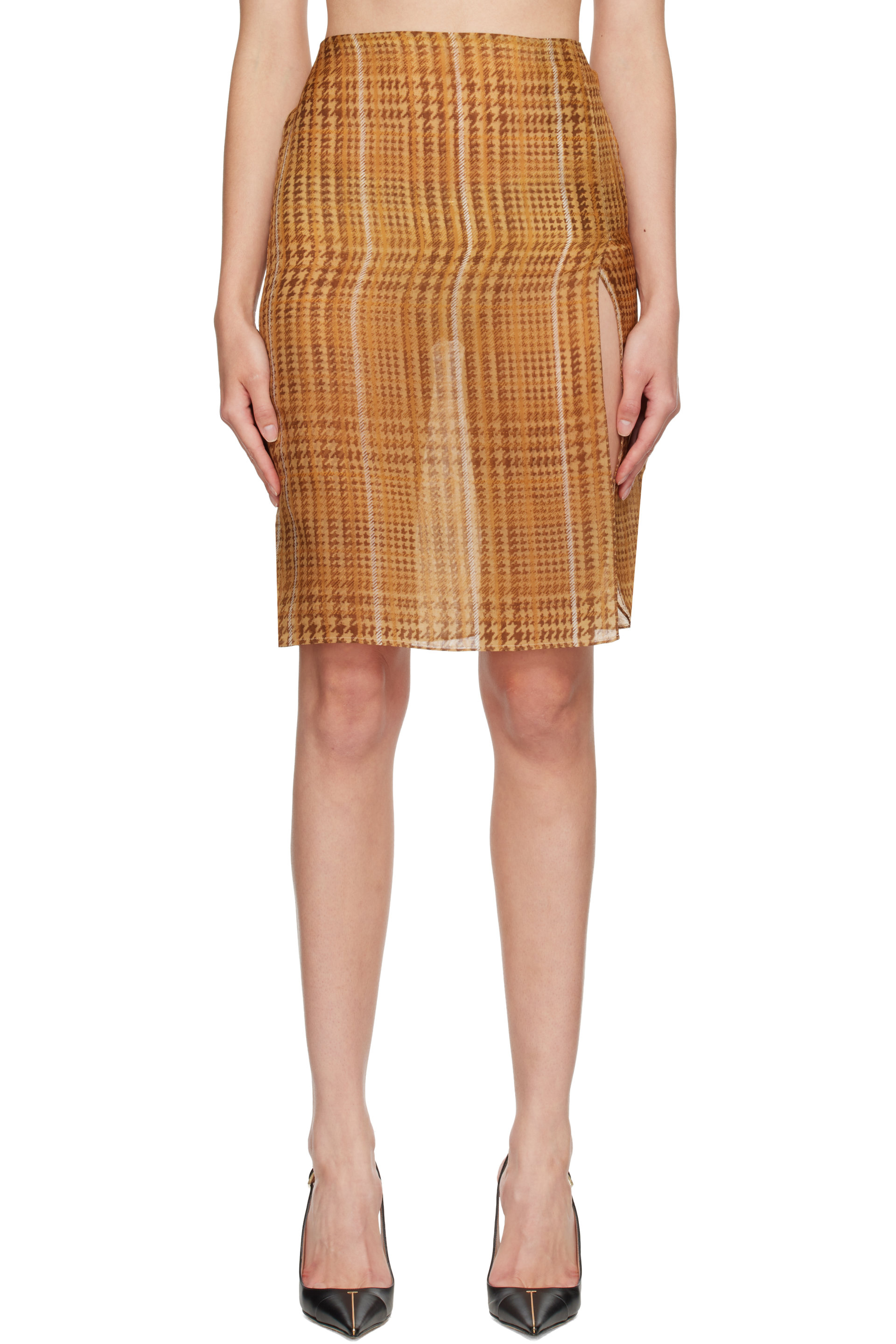 Mugler - Beige Sheer Organza Midi Skirt