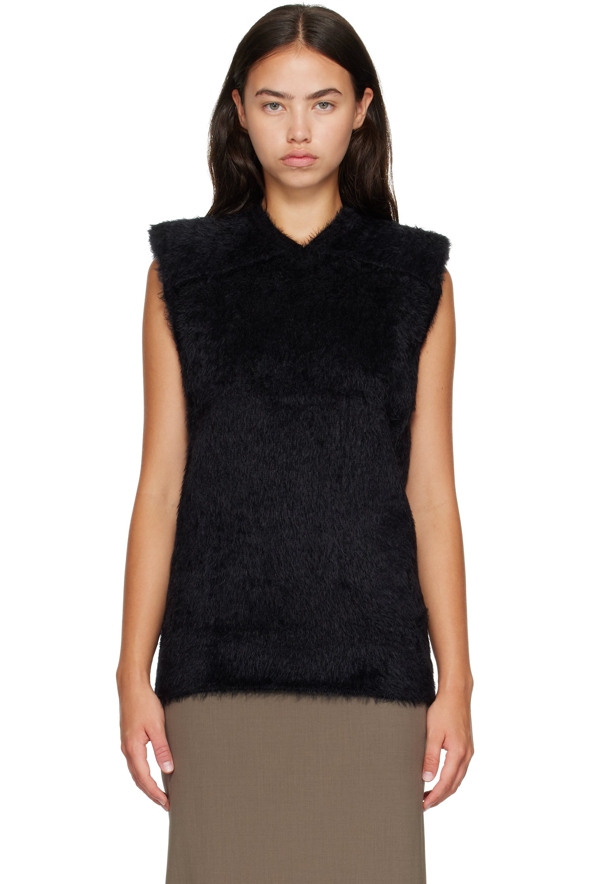 Mugler - Black Brushed Knit Sleeveless Vest