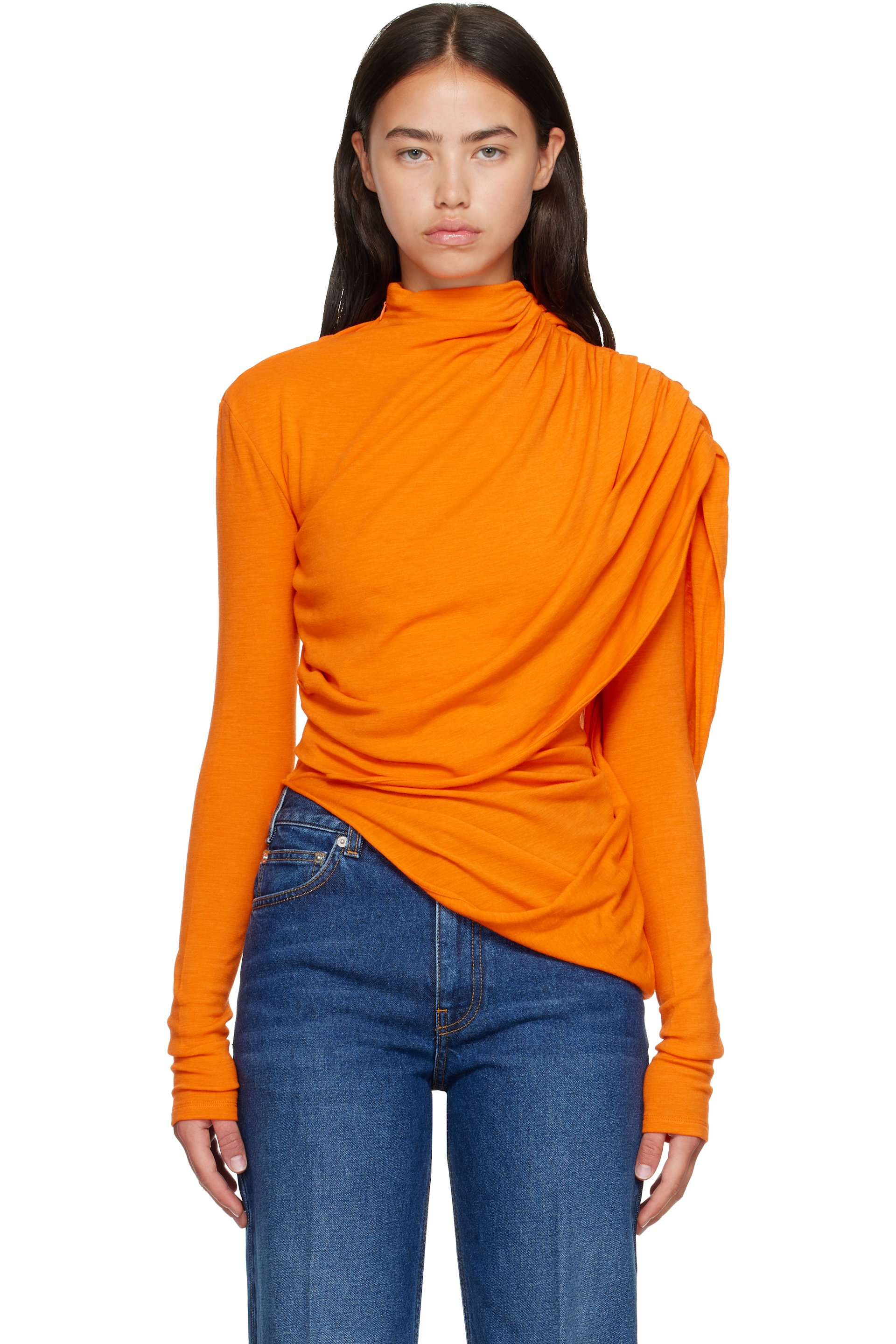 Mugler - Orange Cascade Sleeves Top