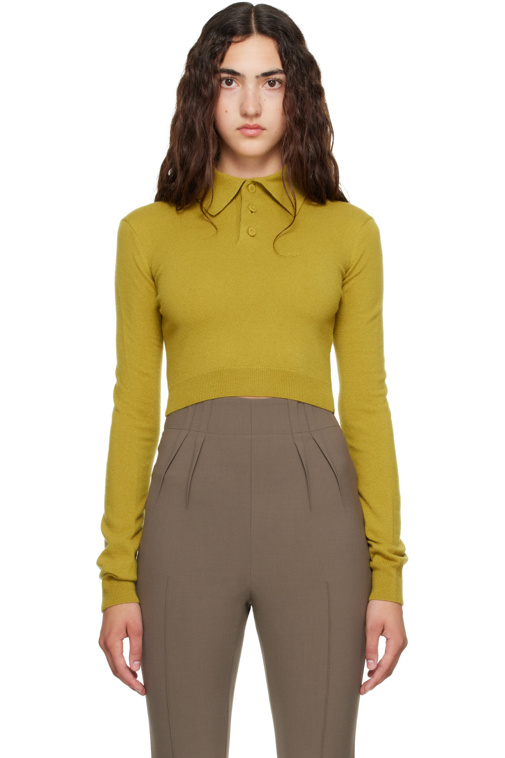 Mugler - Green Cashmere Cropped Polo