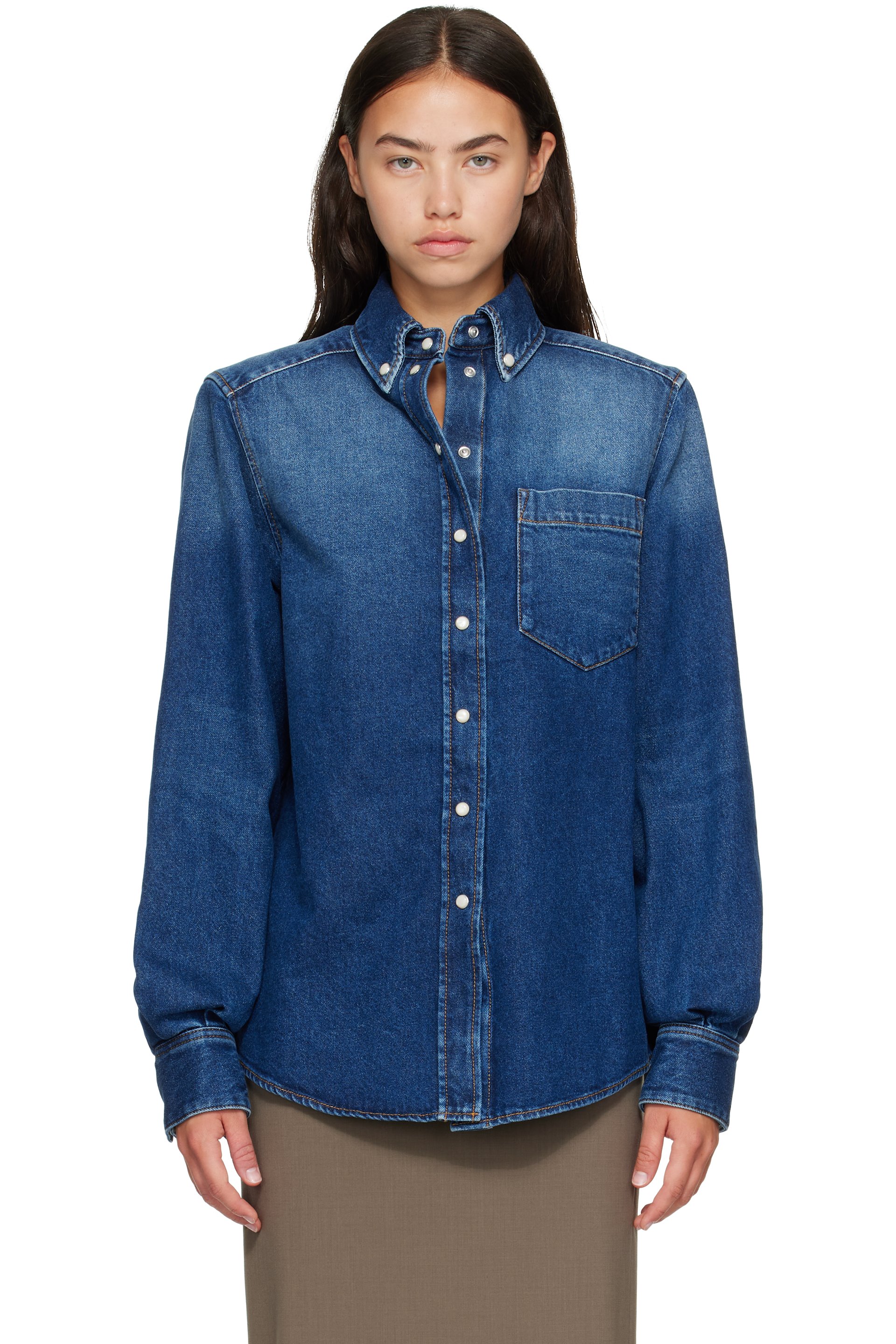 Mugler - Blue Washed Denim Power Shirt