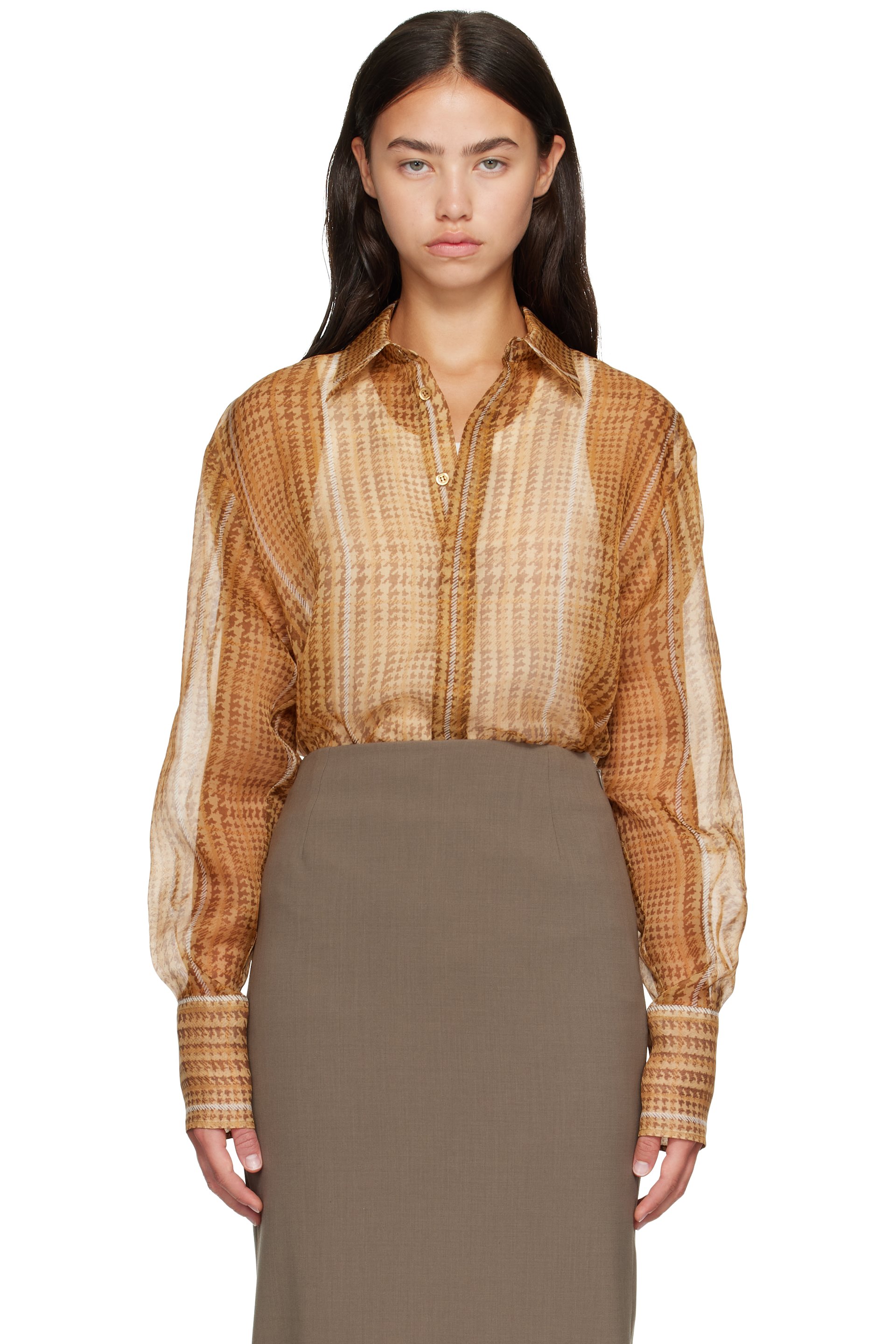 Mugler - Tan Sheer Organza Shirt