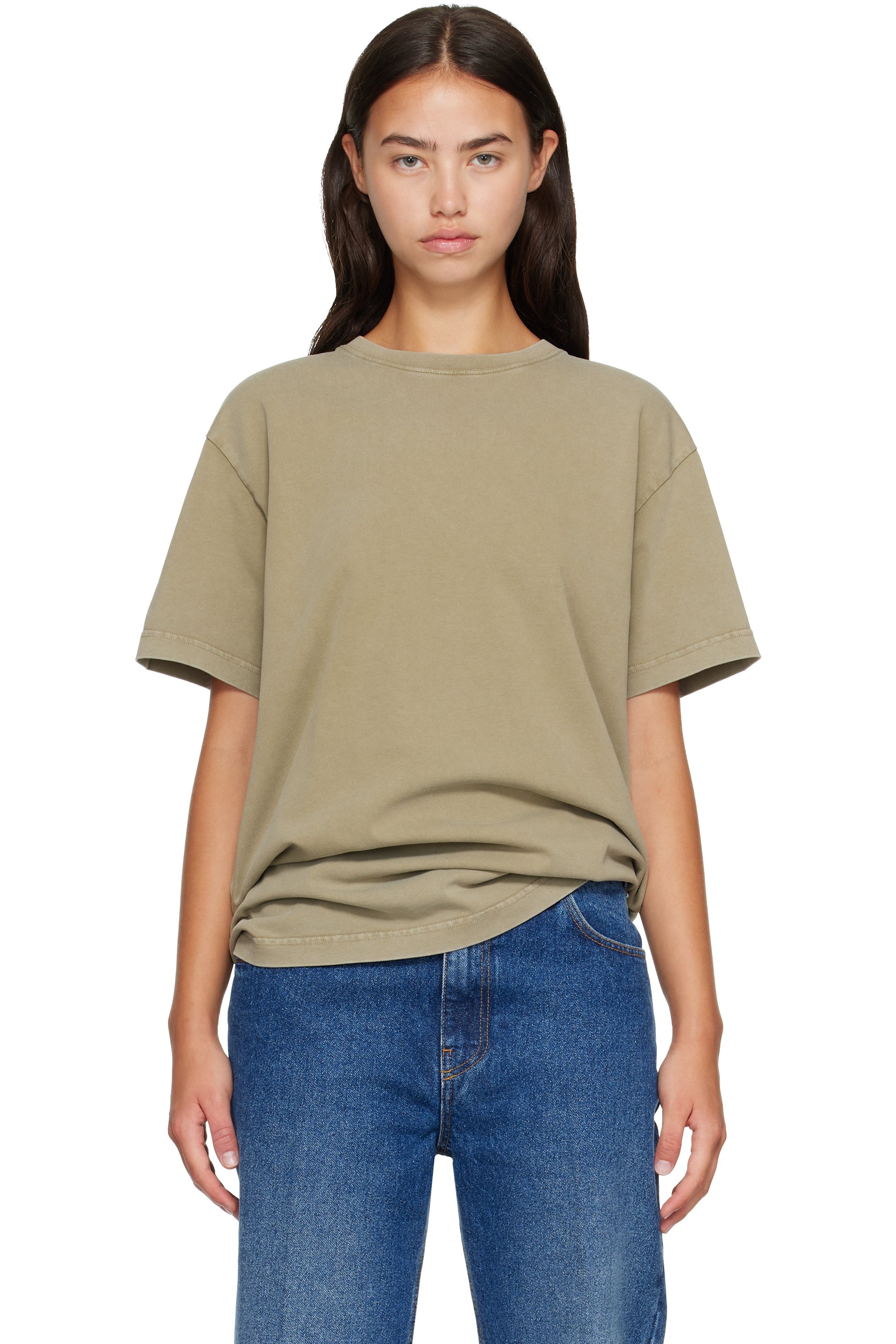 Mugler - Khaki Short Sleeves Logo T-shirt